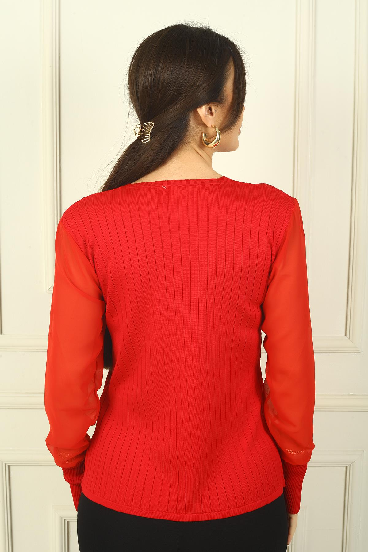 S-24Y1800009Kadın Kolları Şifon V Yaka Kazak