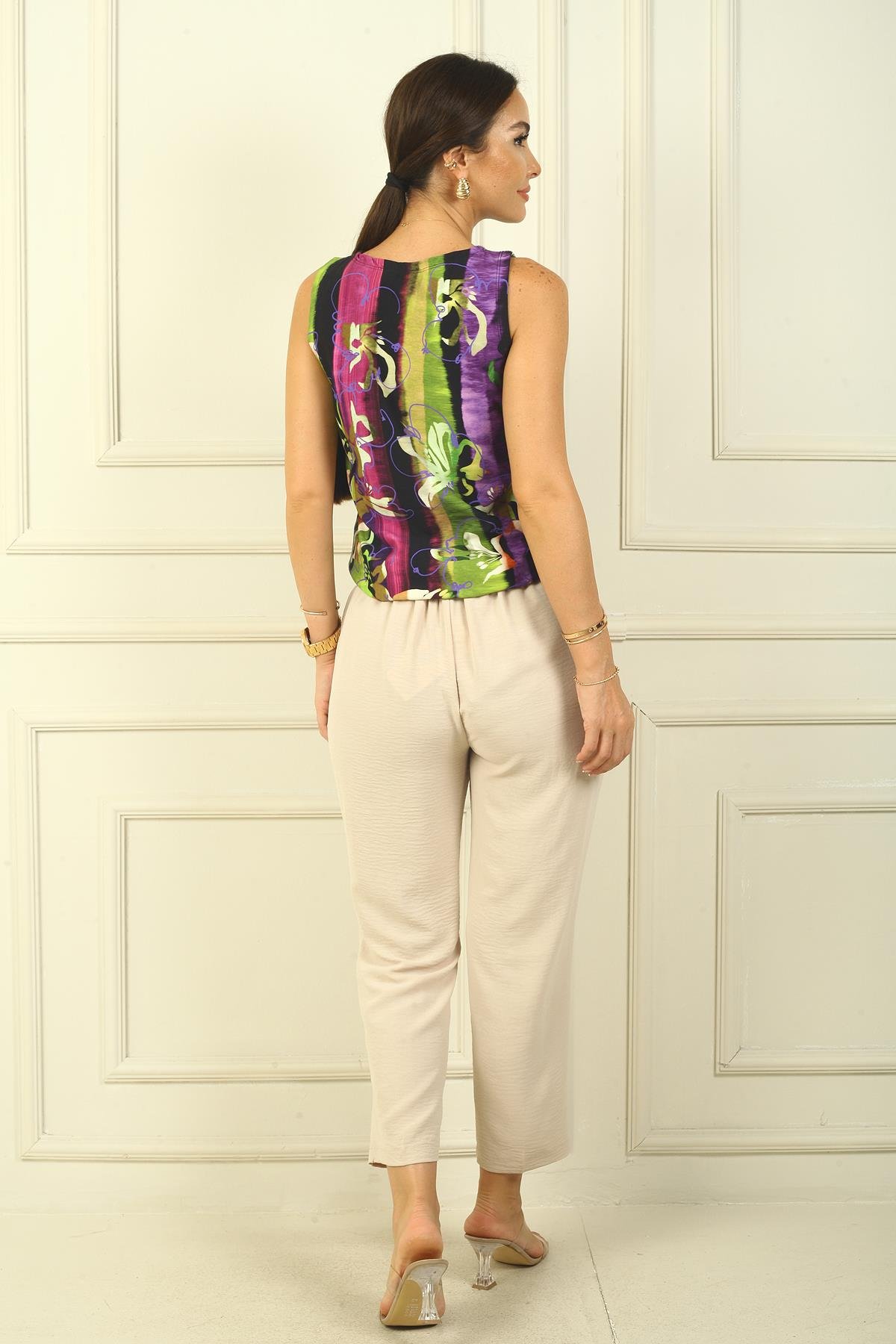 S-24Y1830001Beli Lastikli Cepli Dar Paça Ayrobin Pantolon