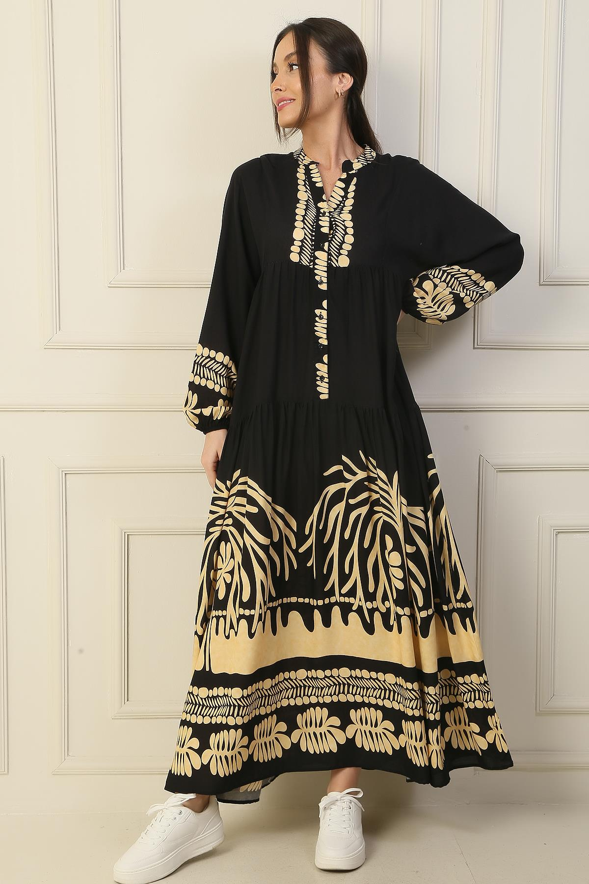 S-24Y2060001The Front Half Buttoned Elastic Arm Empirme Long Dress Hijab