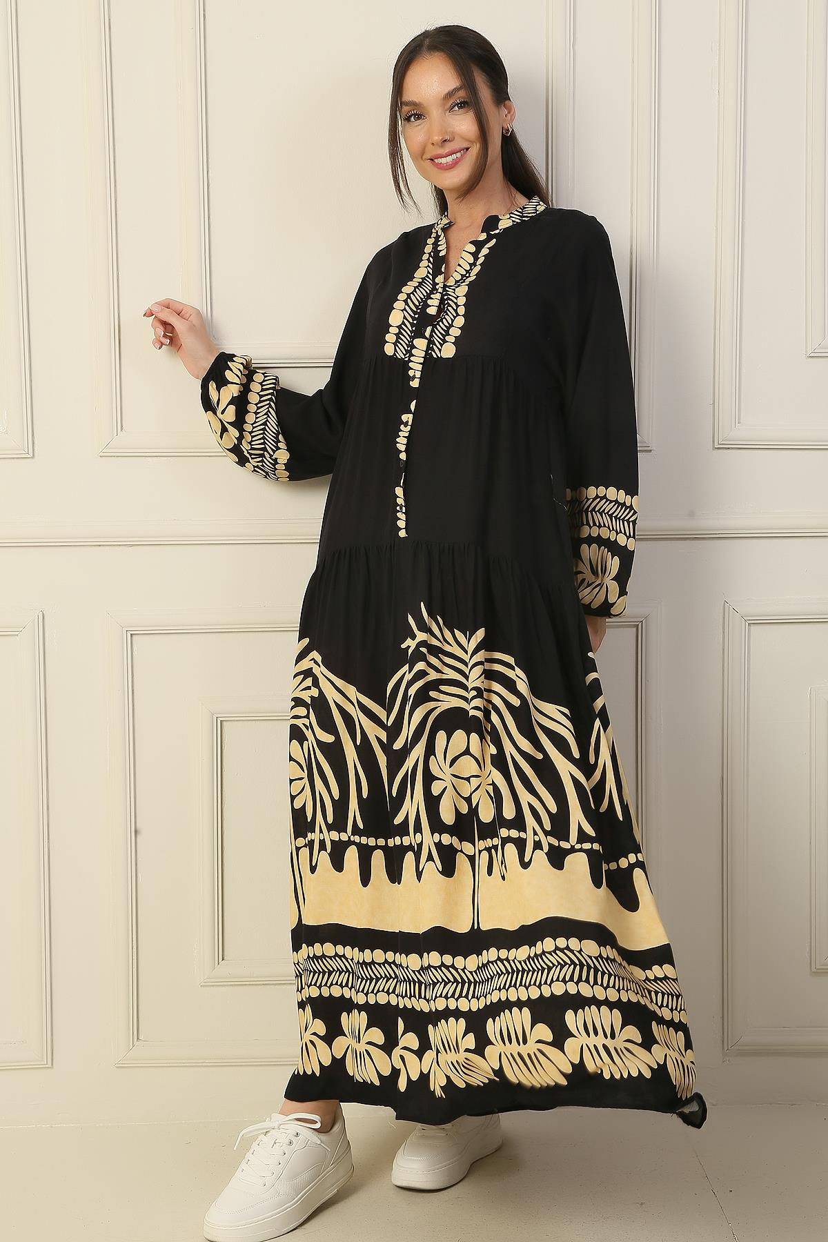 S-24Y2060001The Front Half Buttoned Elastic Arm Empirme Long Dress Hijab