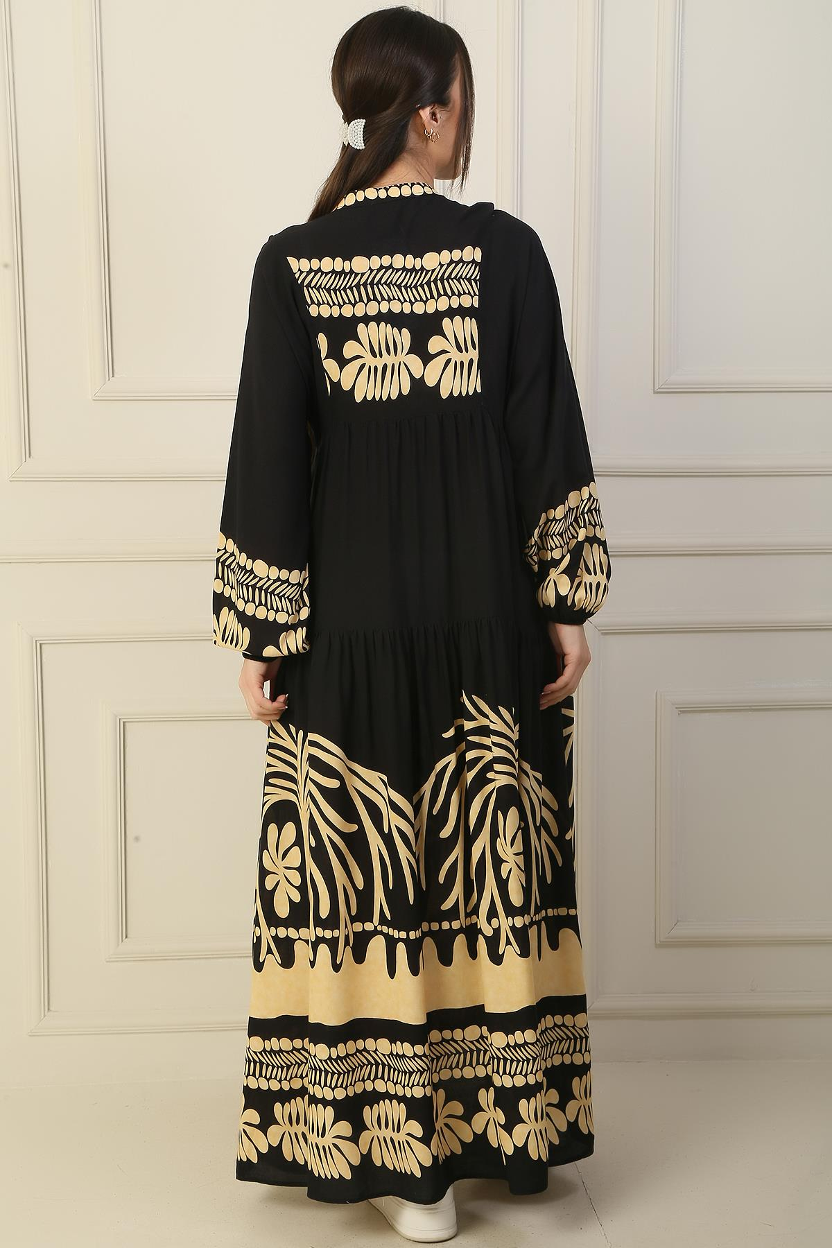 S-24Y2060001The Front Half Buttoned Elastic Arm Empirme Long Dress Hijab