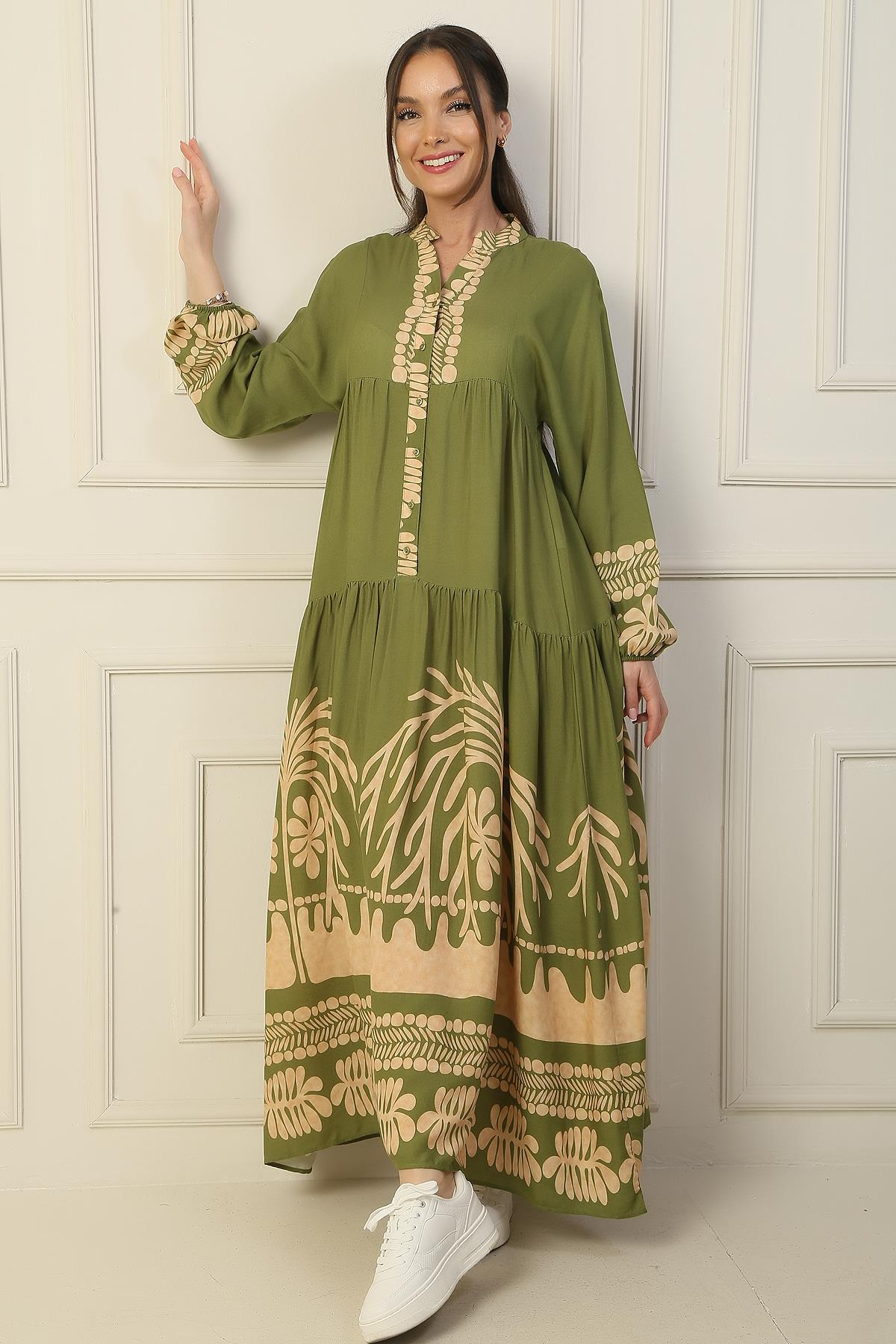 S-24Y2060001The Front Half Buttoned Elastic Arm Empirme Long Dress Hijab