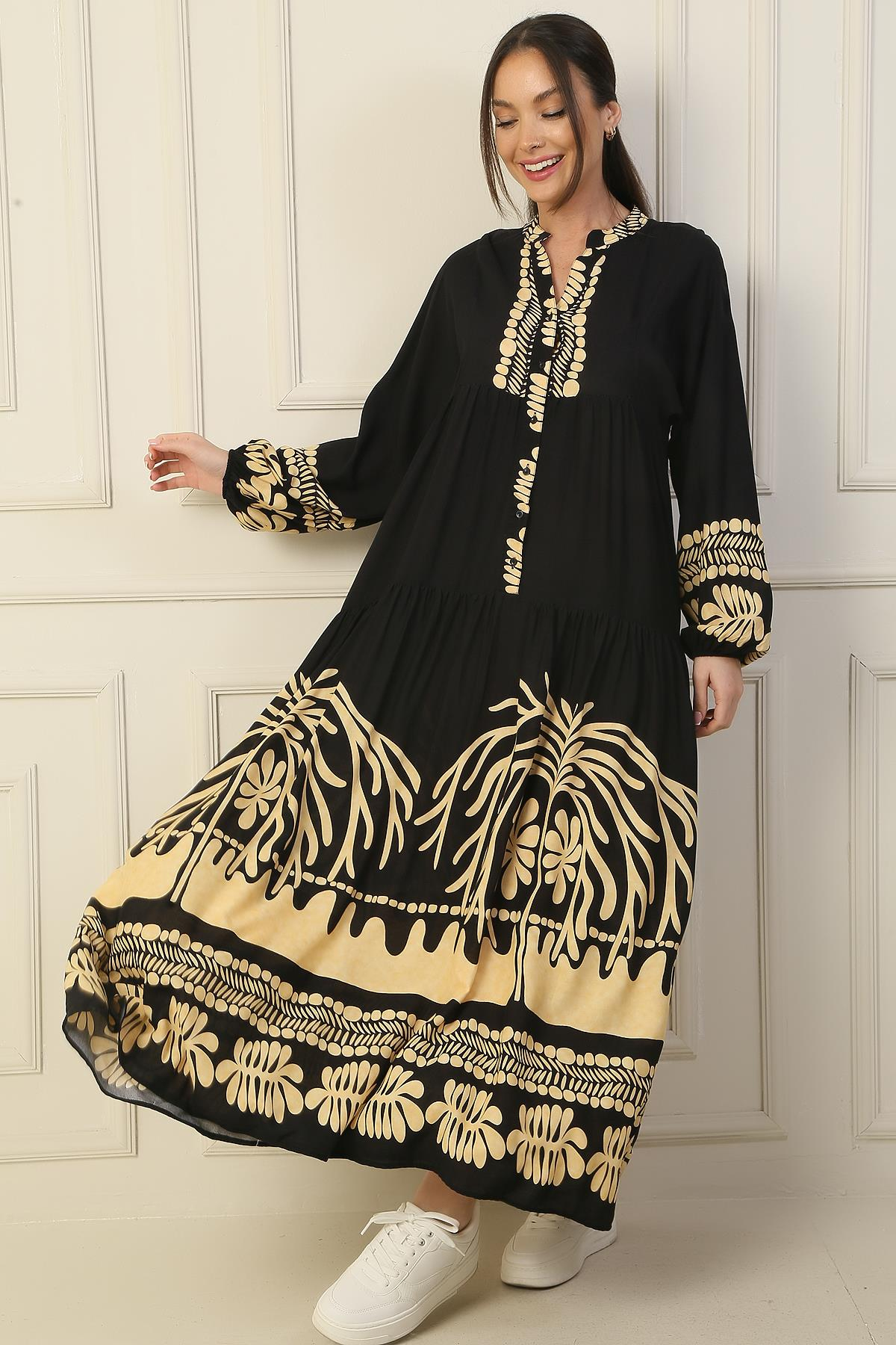 S-24Y2060001The Front Half Buttoned Elastic Arm Empirme Long Dress Hijab