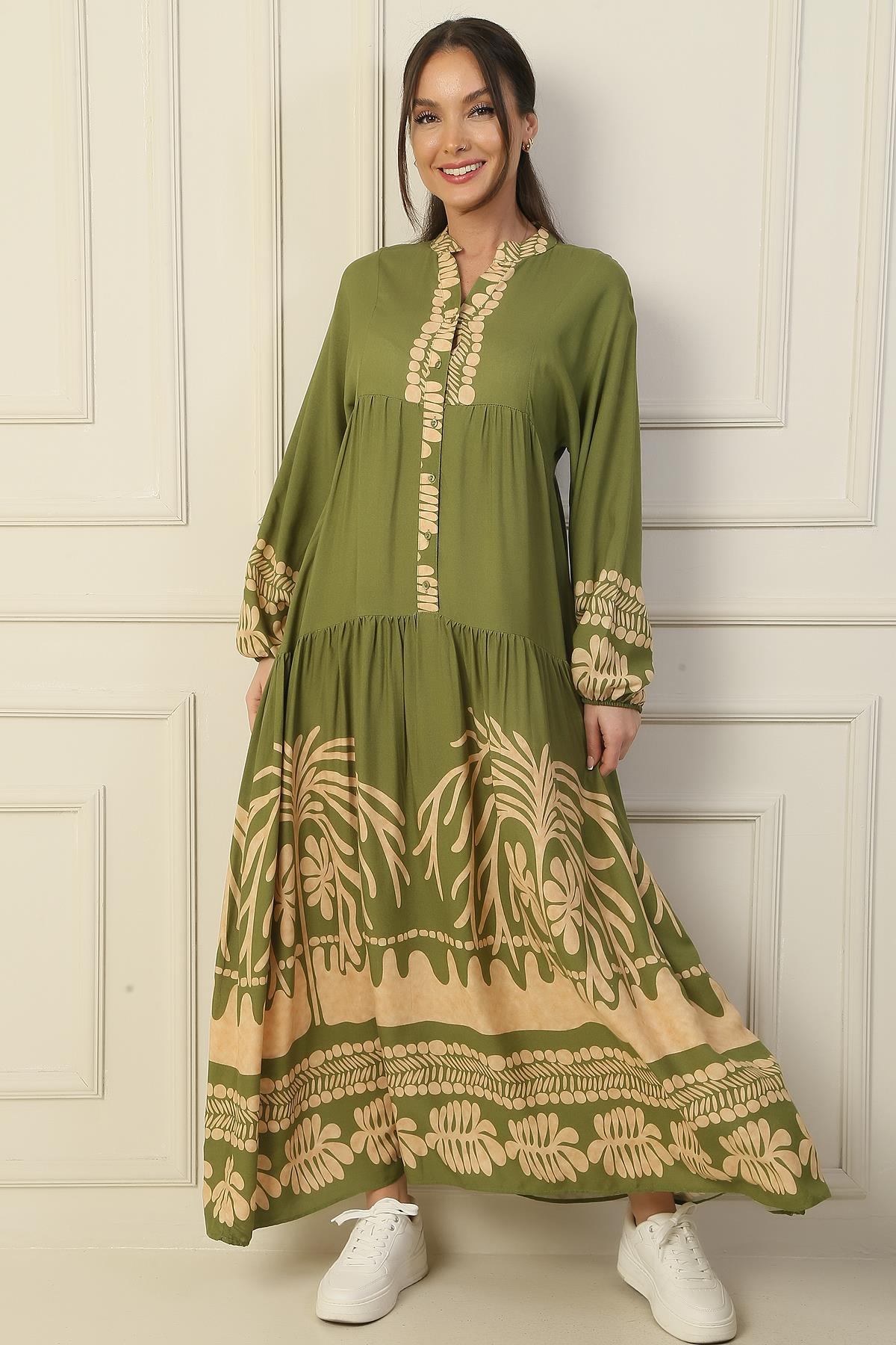 S-24Y2060001The Front Half Buttoned Elastic Arm Empirme Long Dress Hijab