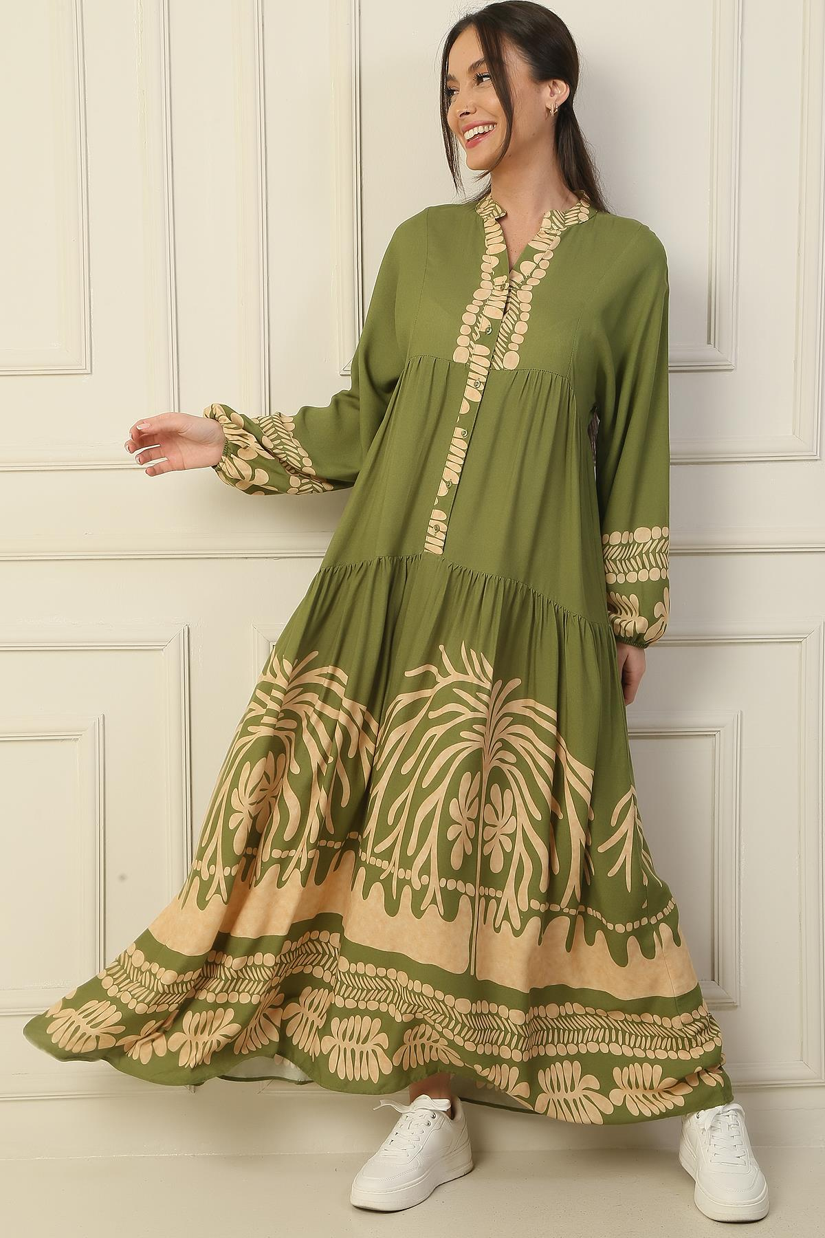 S-24Y2060001The Front Half Buttoned Elastic Arm Empirme Long Dress Hijab