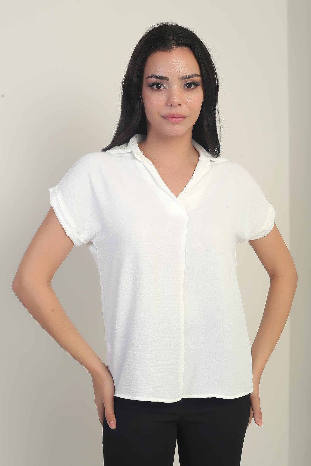 S-24Y2220006Polo Yaka Duble Kol Ayrobin Bluz