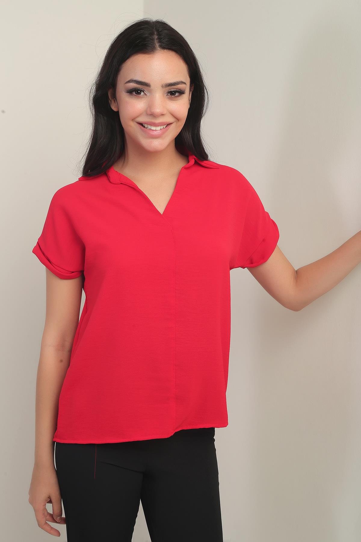 S-24Y2220006Polo Yaka Duble Kol Ayrobin Bluz