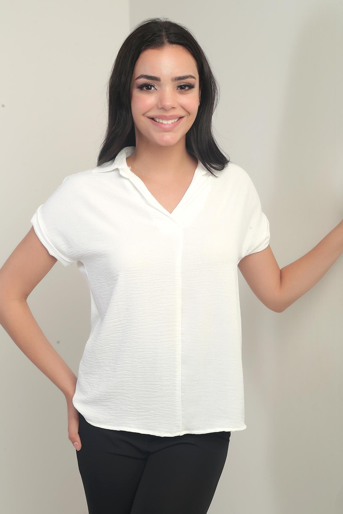 S-24Y2220006Polo Yaka Duble Kol Ayrobin Bluz