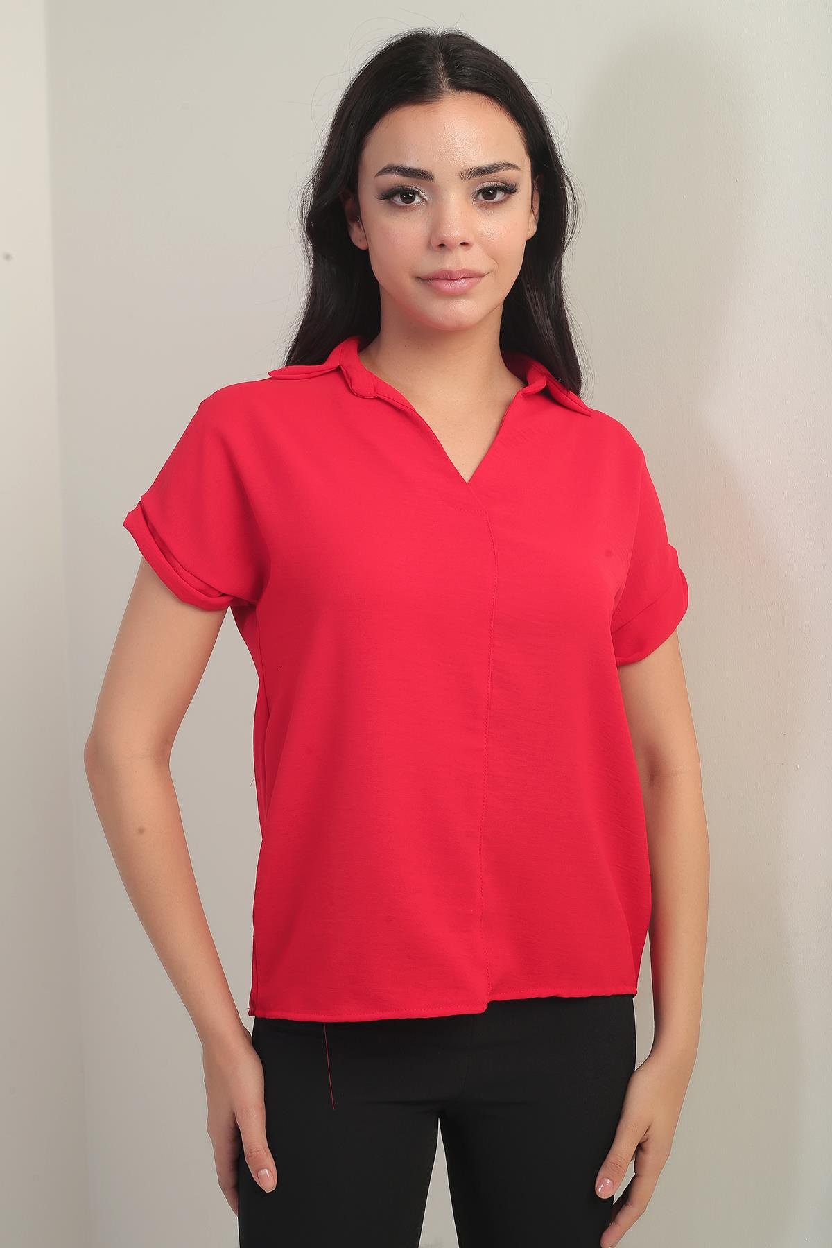 S-24Y2220006Polo Yaka Duble Kol Ayrobin Bluz