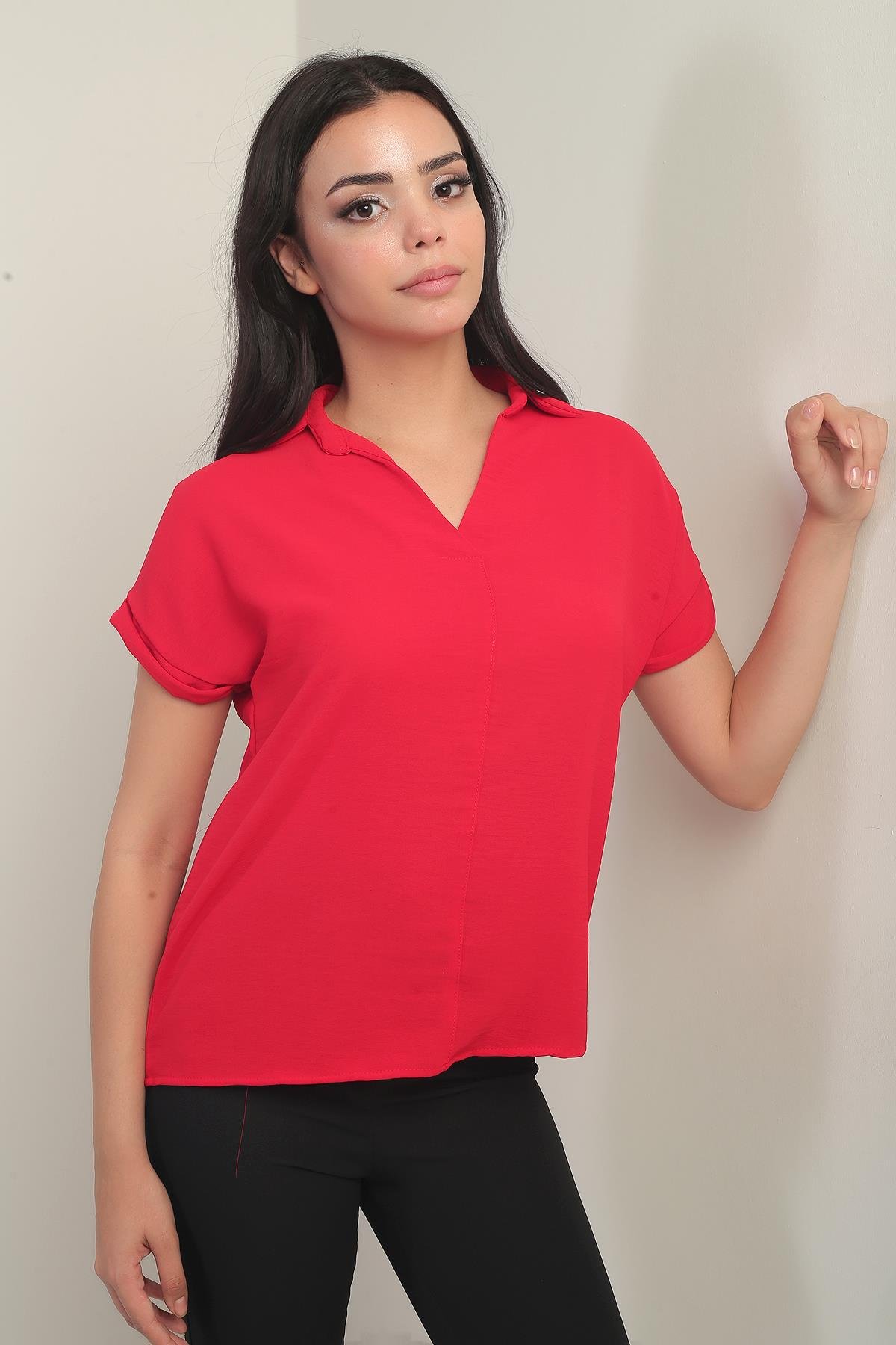 S-24Y2220006Polo Yaka Duble Kol Ayrobin Bluz