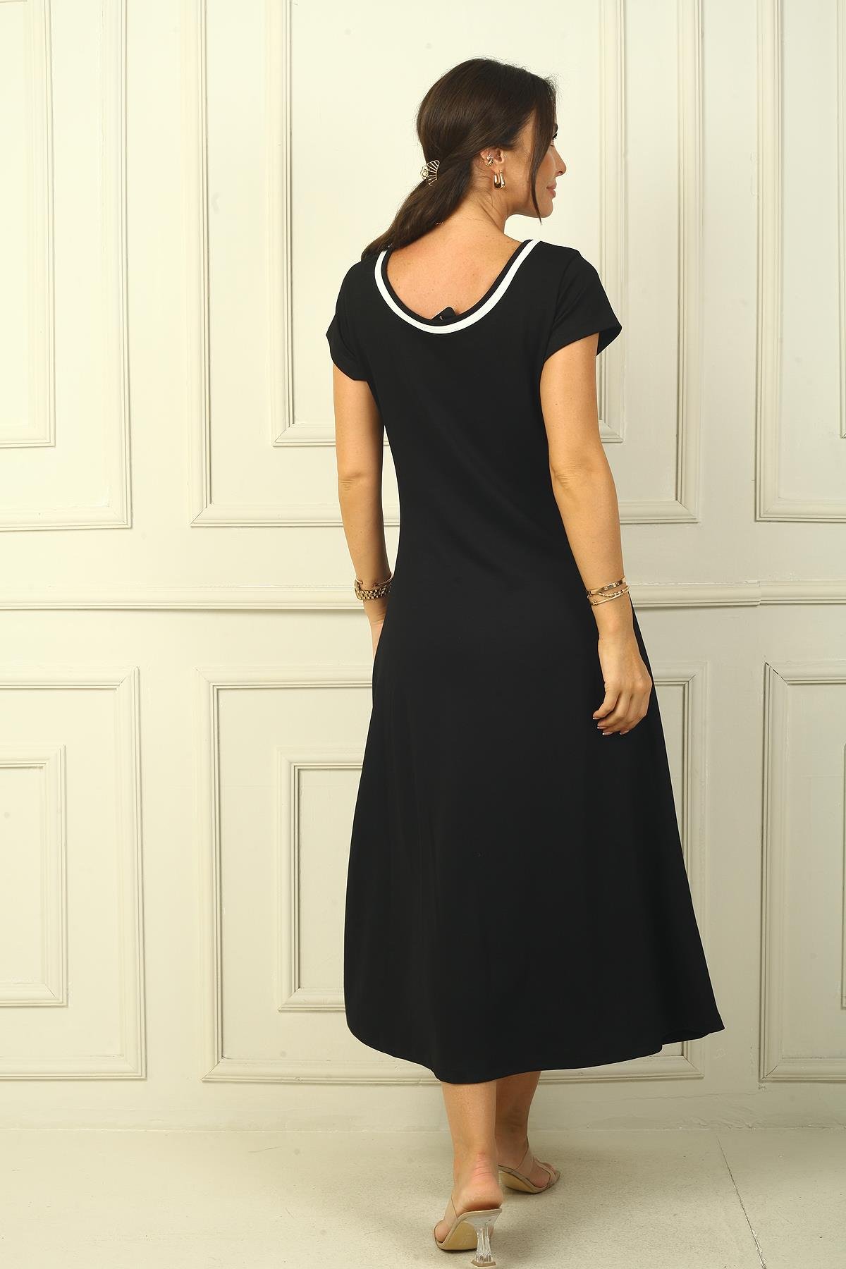 S-24Y2220007Kadın Biyeli Yırmaçlı Dalgıç Uzun Elbise