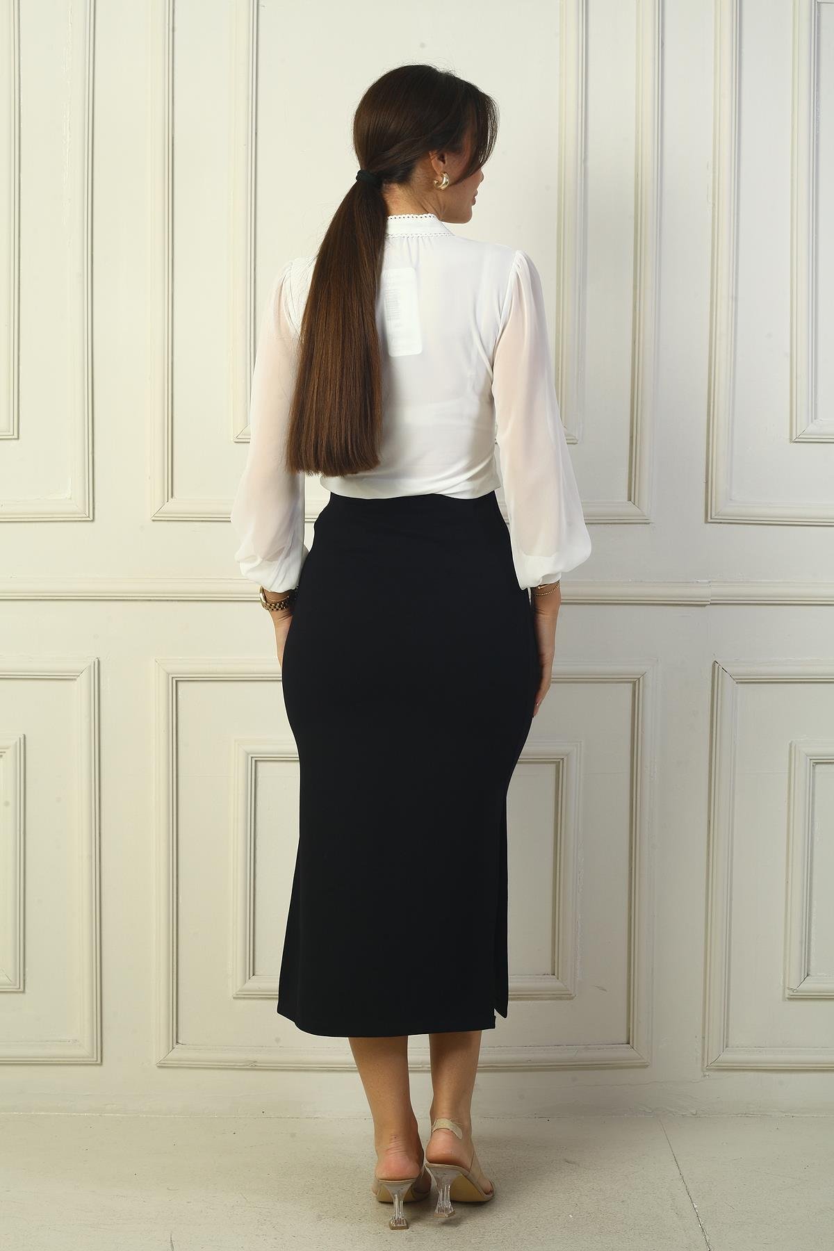 S-24Y2220012Beli Lastikli İki Yanı Yırtmaçlı Etek