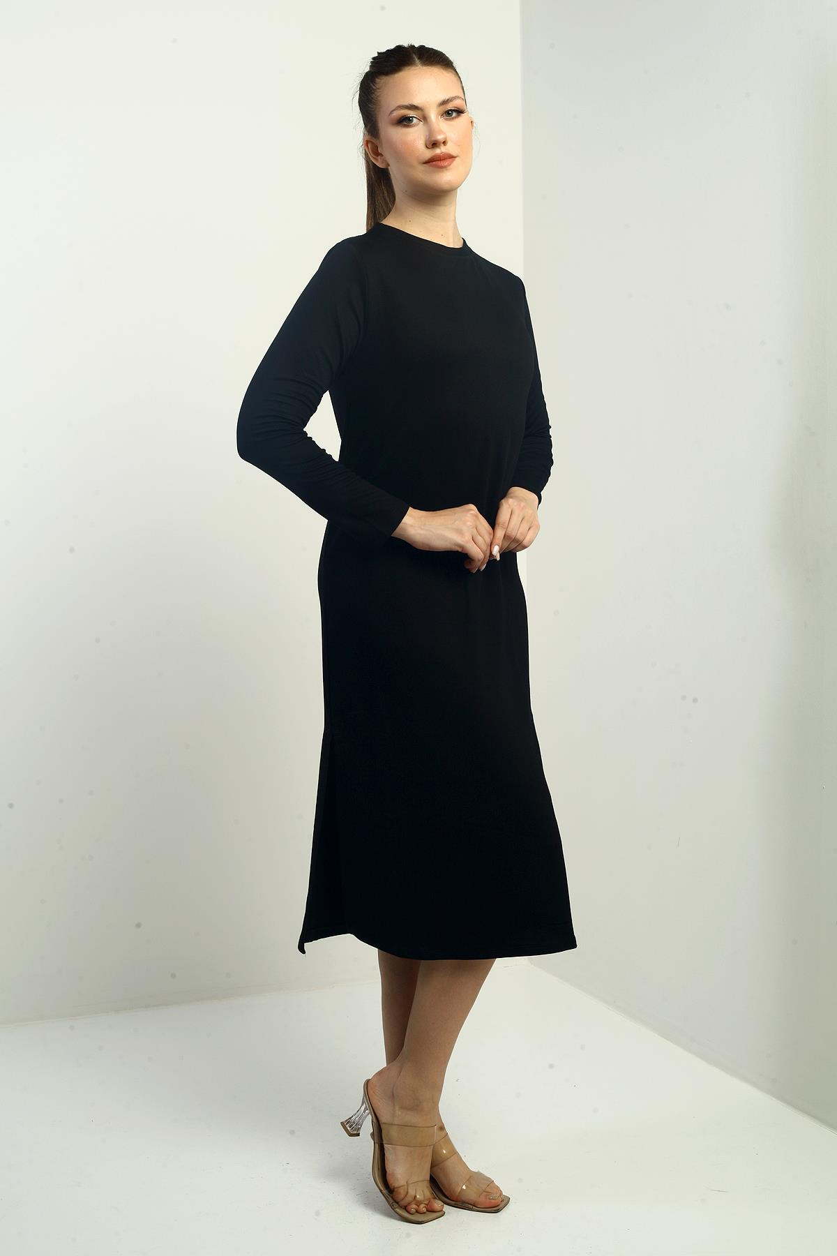 S-24Y2220018Kadın Kristal Basic Yandan Yırtmaçlı Midi Elbise