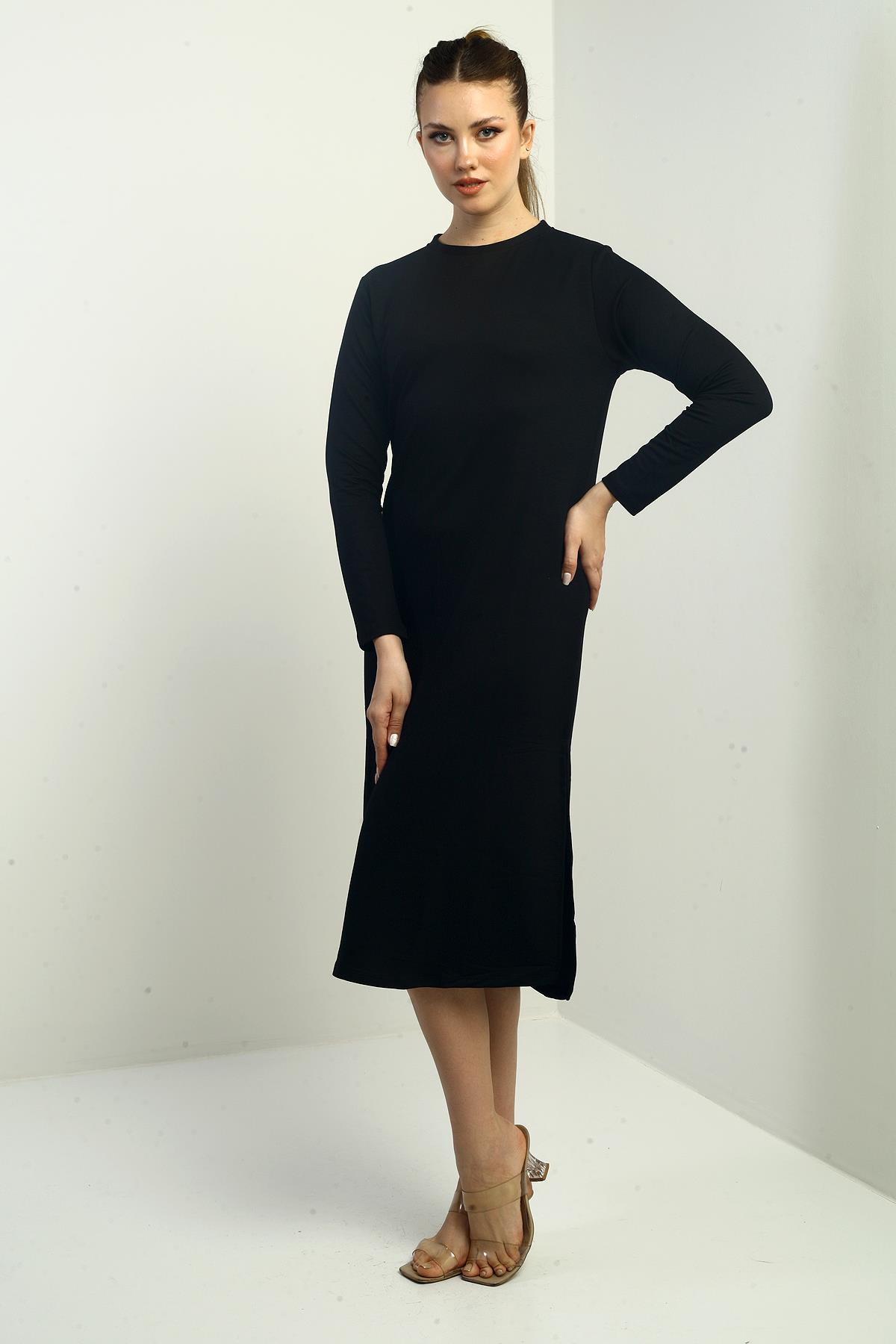 S-24Y2220018Kadın Kristal Basic Yandan Yırtmaçlı Midi Elbise