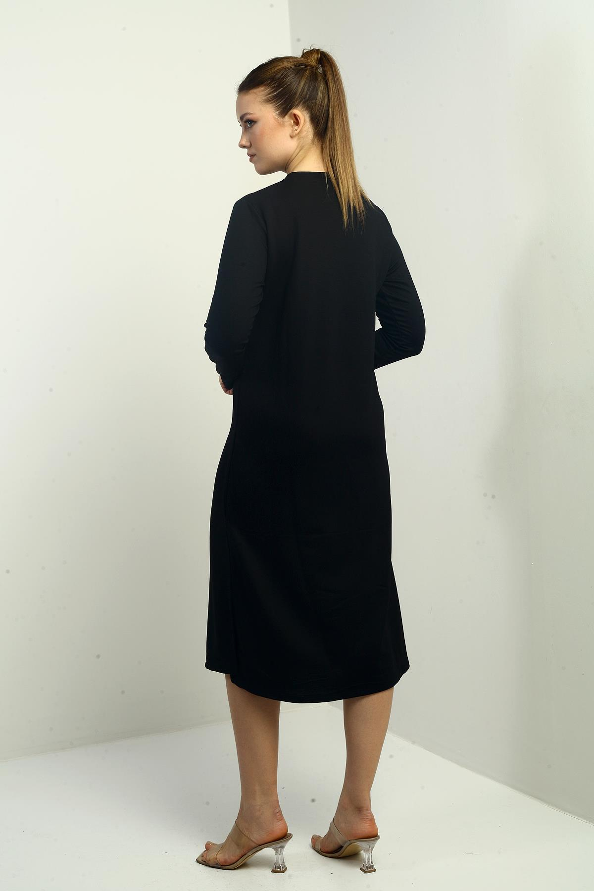 S-24Y2220018Kadın Kristal Basic Yandan Yırtmaçlı Midi Elbise