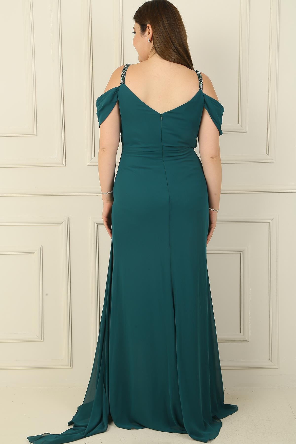 S-24Y2580004Stone Oversized Dress With Straps Chiffon Long Sleeve With Strap Detail At The Lower Wipes Yirmacli