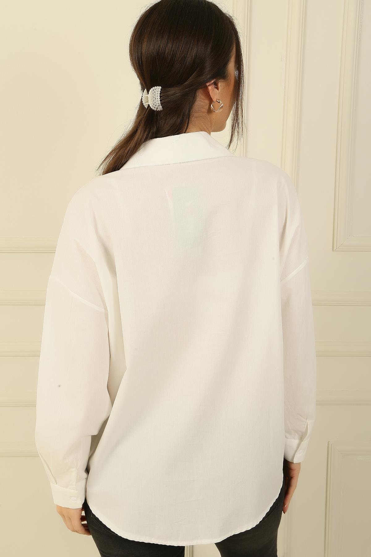 S-24Y2800007Baskı Taş Detaylı Gömlek