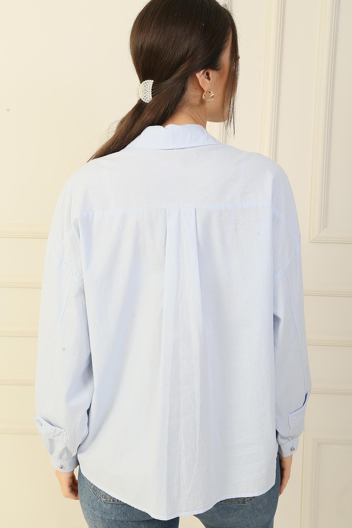 S-24Y2800009Taş Zımba Detaylı Keten Gömlek