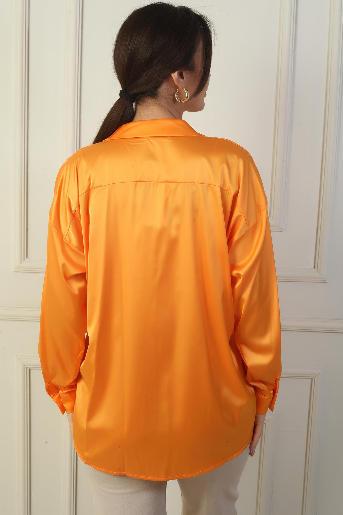 S-24Y2800014Kadın Düşük Kollu Saten Gömlek