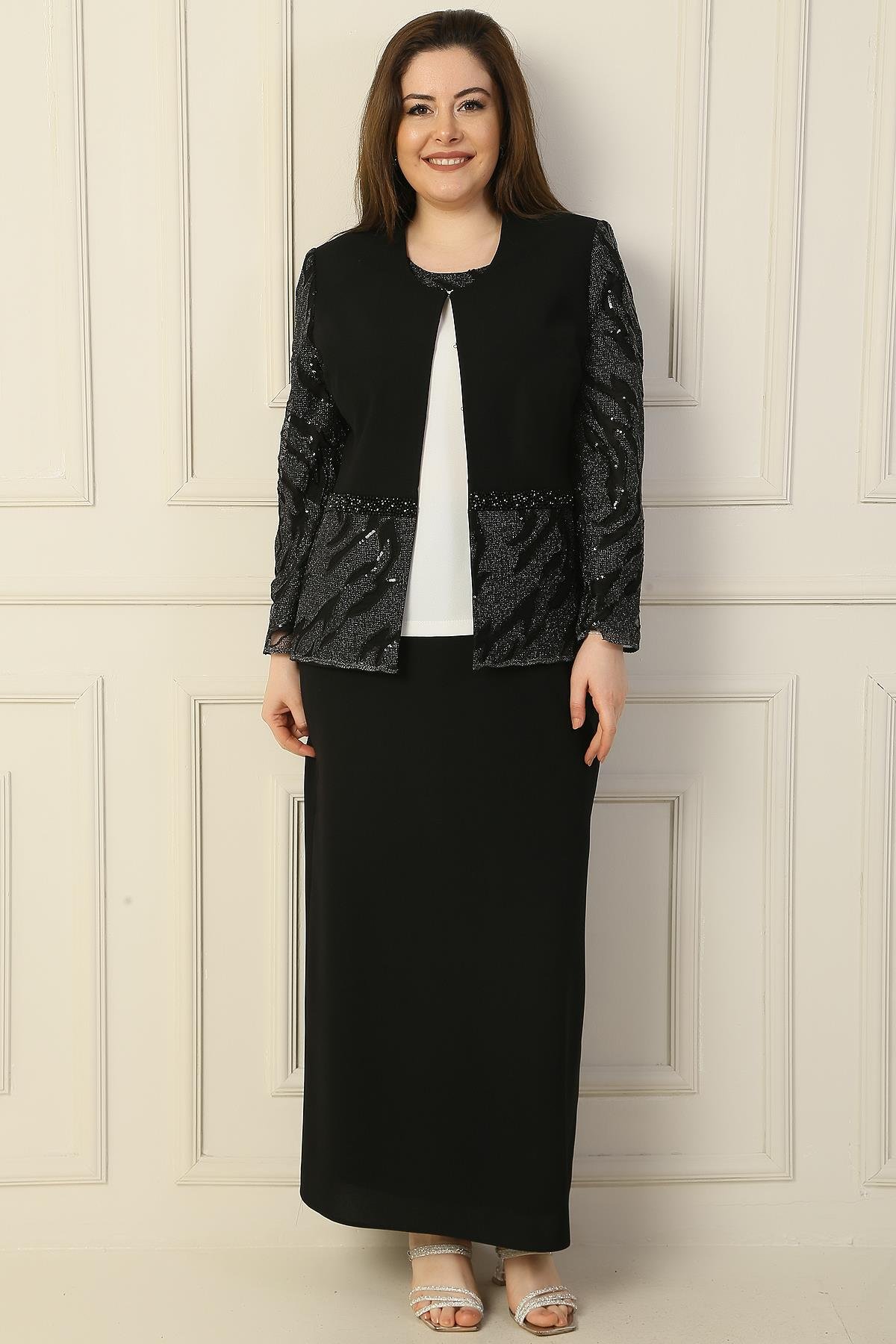 S-24Y3070005The Half-Moon Nakisislemeboncuk Detailed Sleeve Blouse Sequins jacket, skirt Coated oversized 3-Team