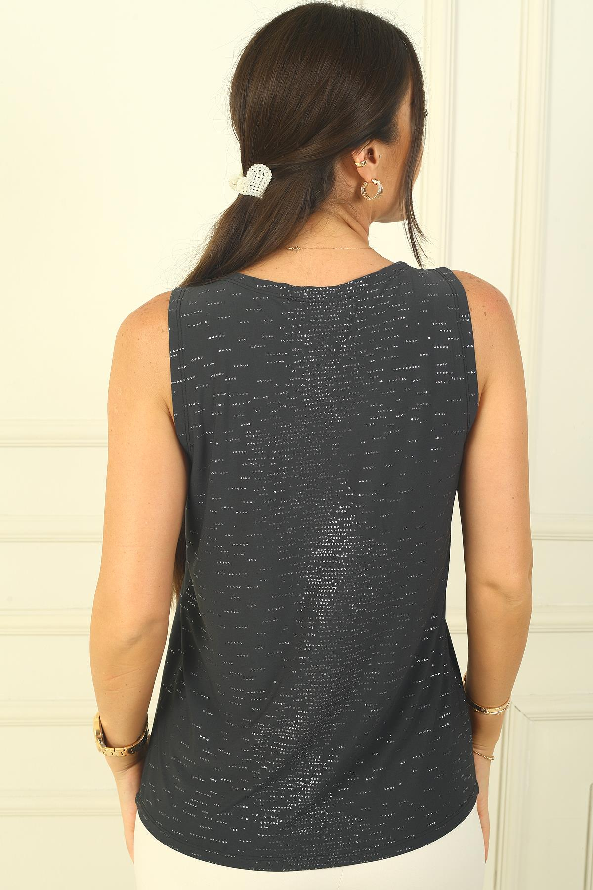 S-24Y3080022V Yaka Önü Büzgülü Likralı Simli Bluz