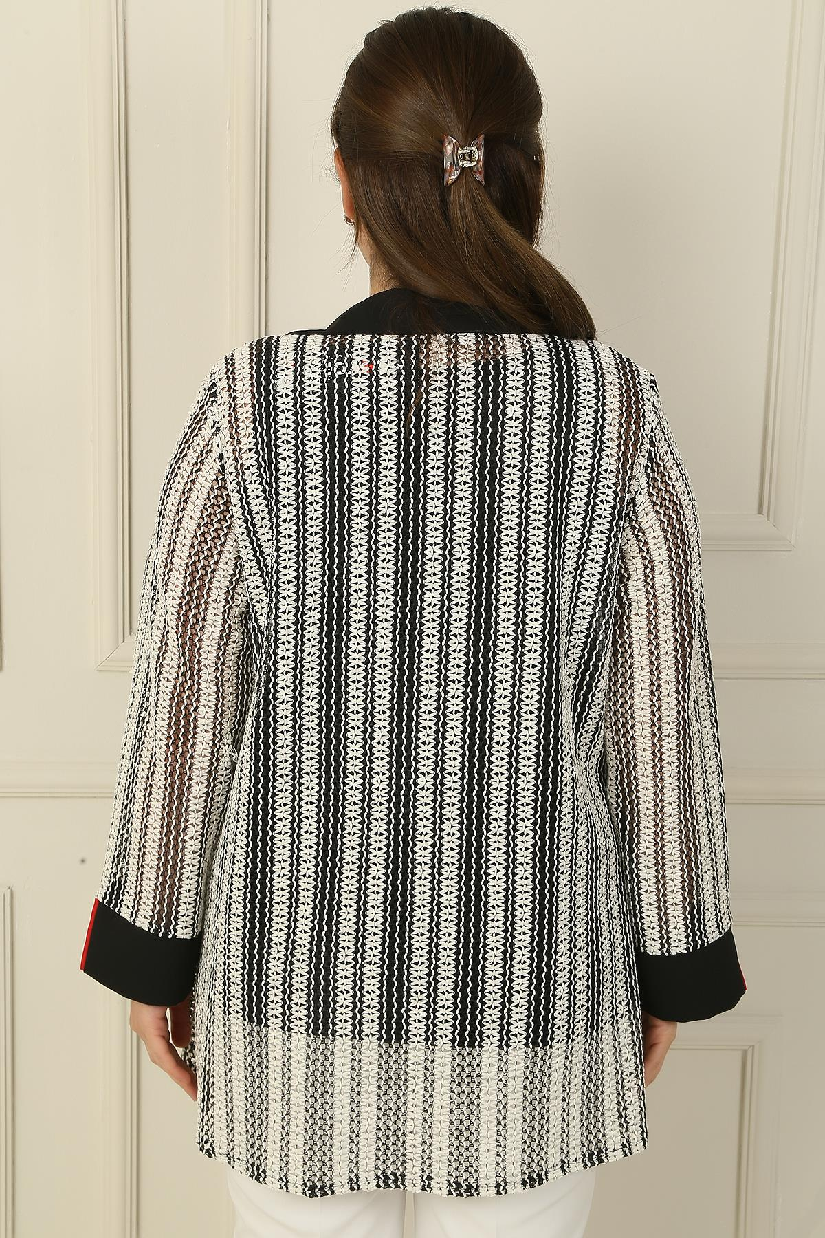 S-24Y4040009Tek Cepli Biyeli File Ceket Bluz Büyük Beden 2'li Takım