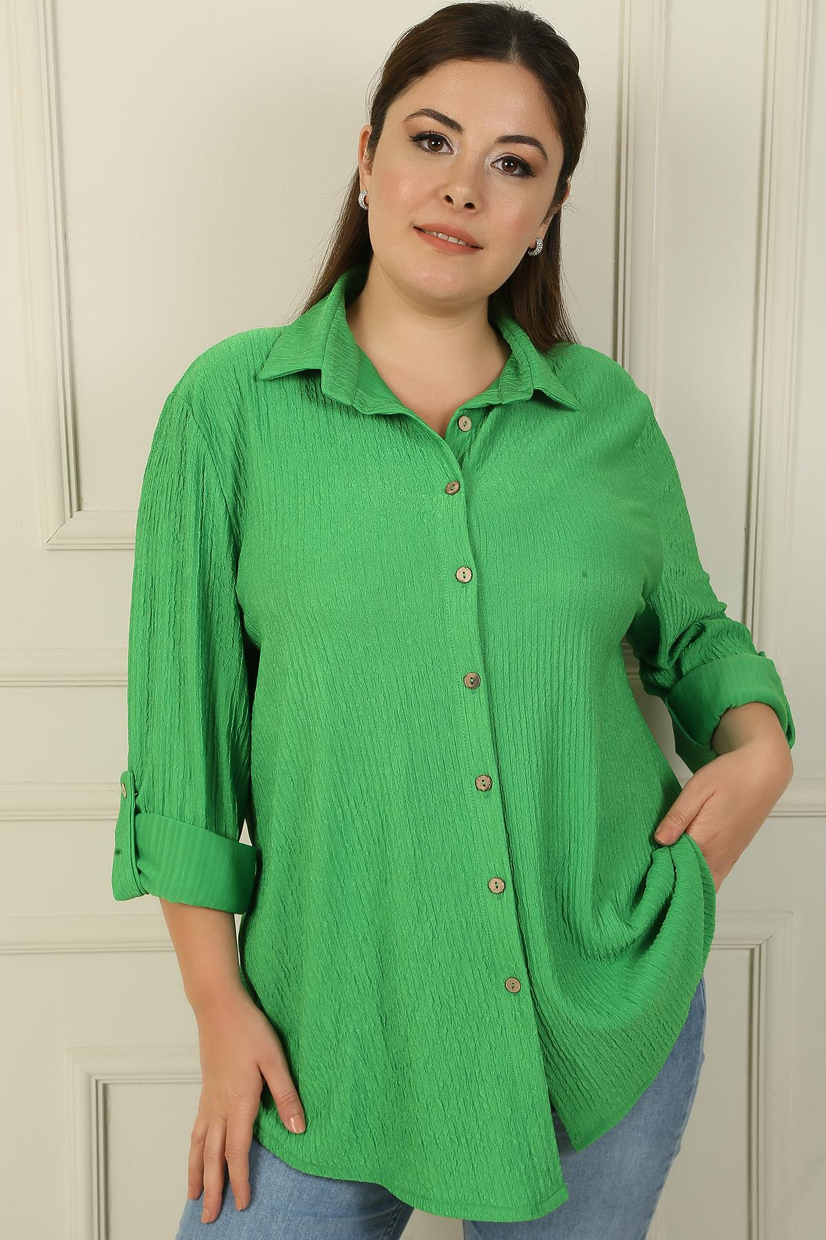 S-24Y4040010Kol Katlamalı Gofre Büyük Beden Gömlek