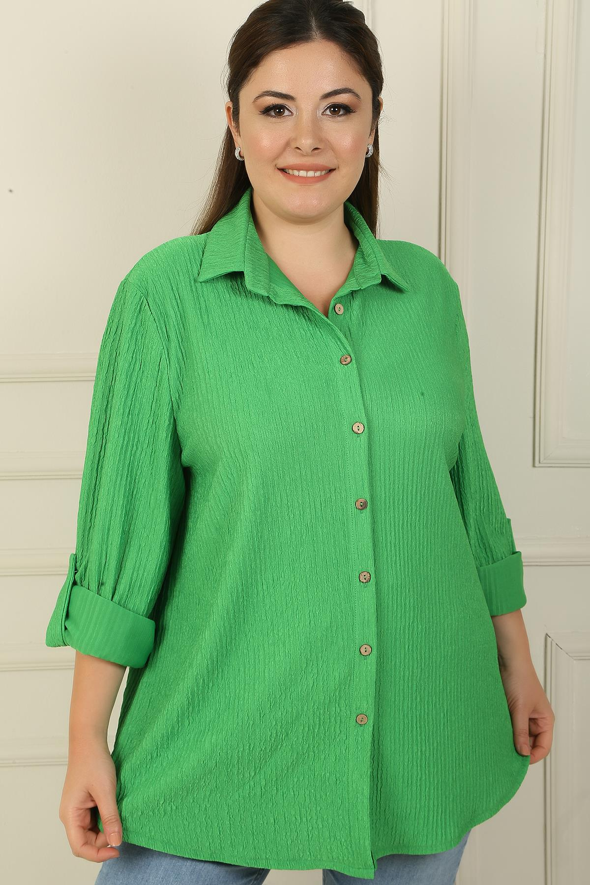 S-24Y4040010Kol Katlamalı Gofre Büyük Beden Gömlek