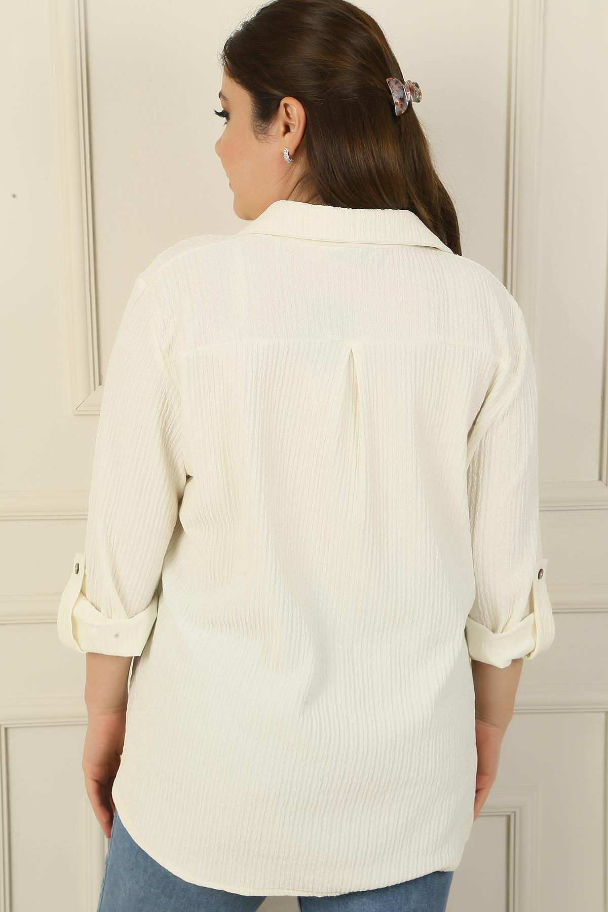 S-24Y4040010Kol Katlamalı Gofre Büyük Beden Gömlek