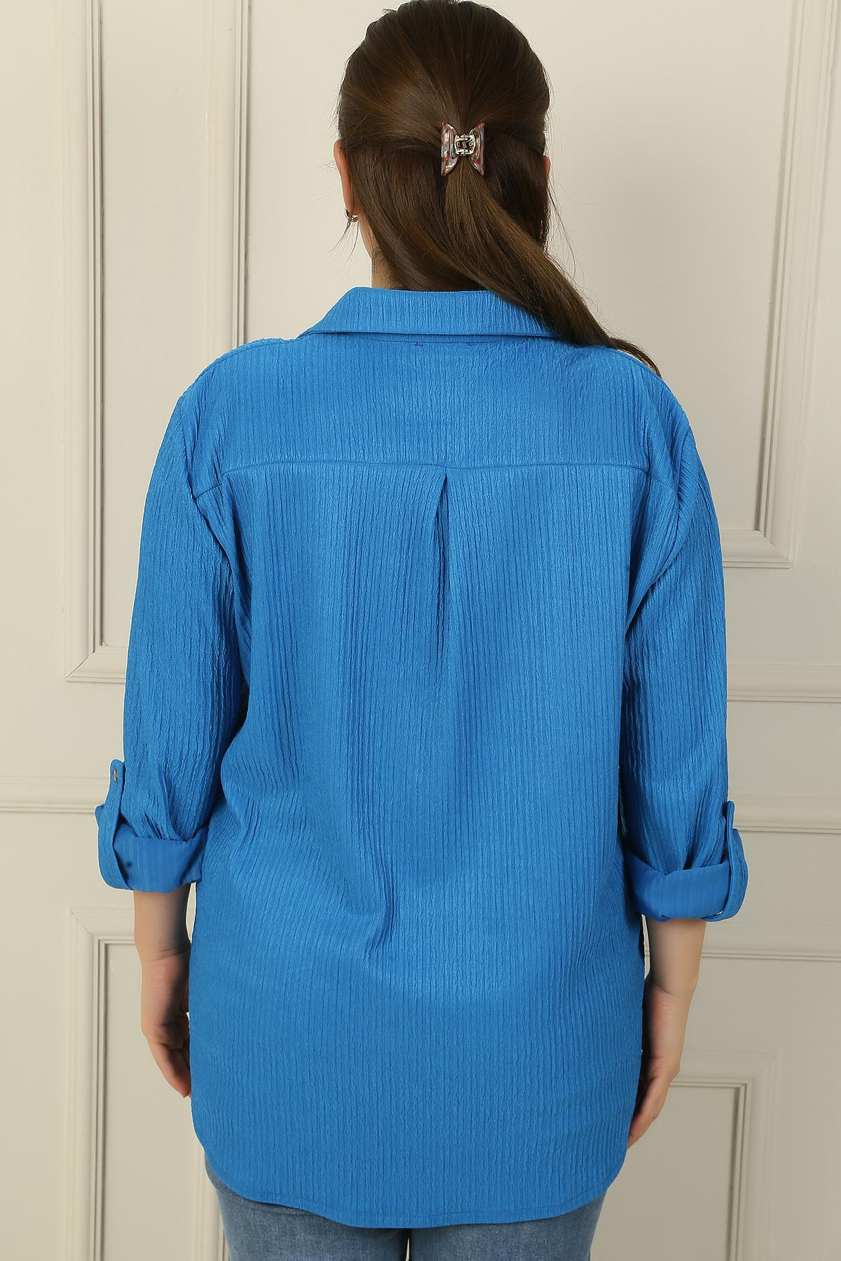 S-24Y4040010Kol Katlamalı Gofre Büyük Beden Gömlek