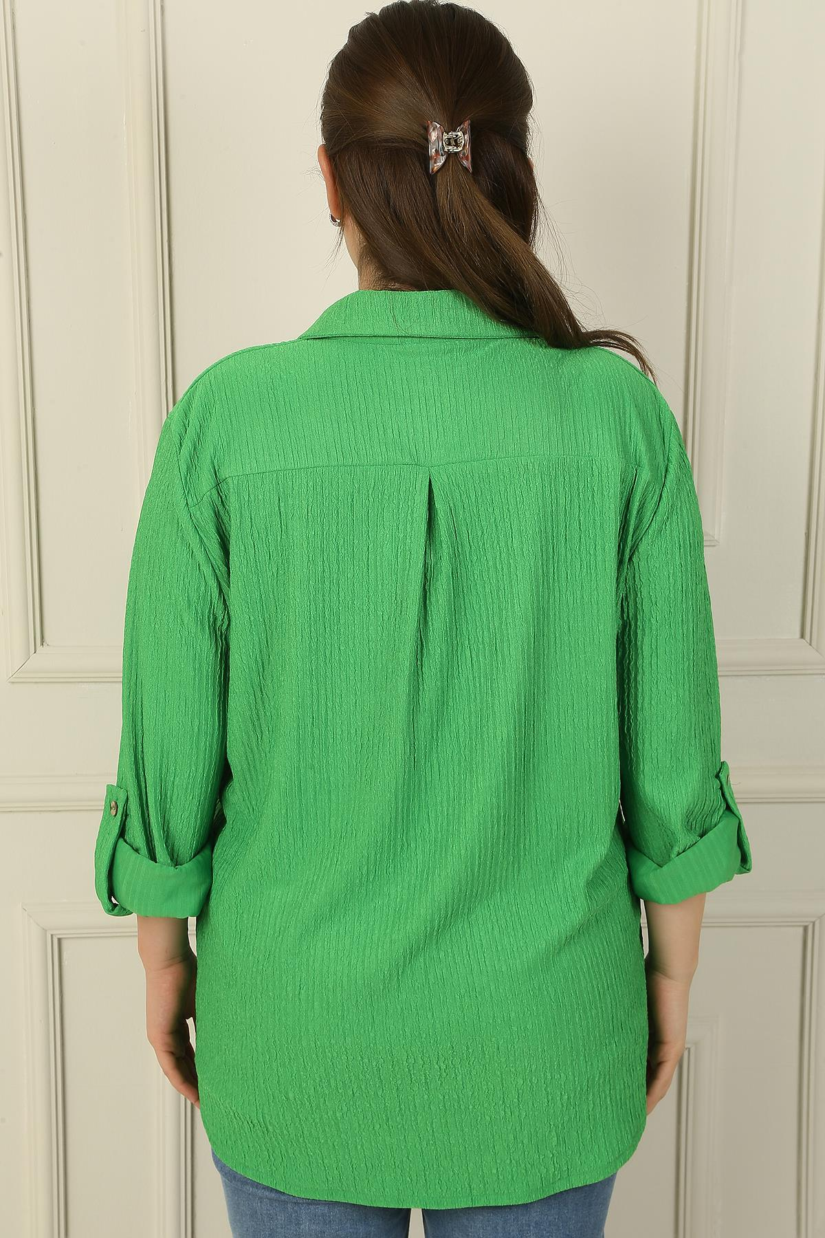 S-24Y4040010Kol Katlamalı Gofre Büyük Beden Gömlek