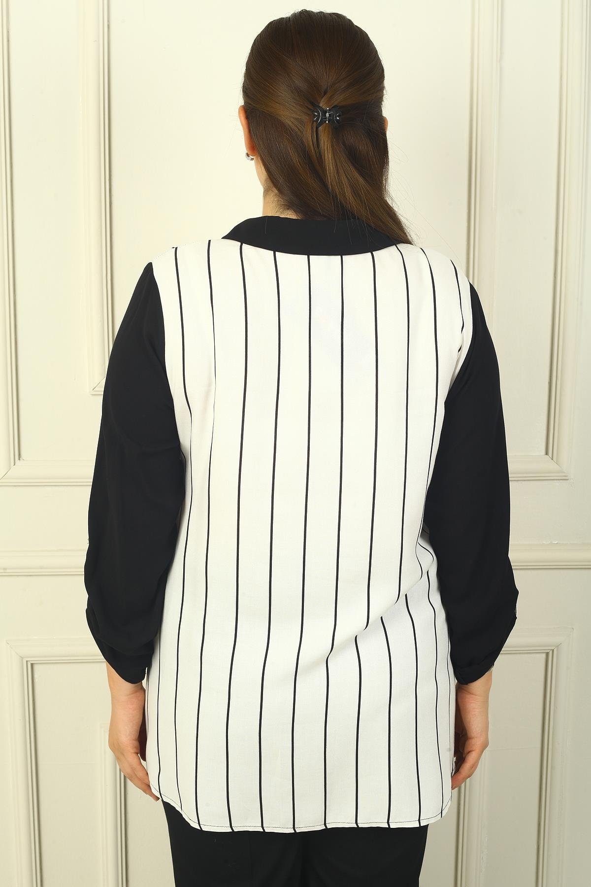 S-24Y4040015Kadın Tek Cepli Kol Katlamalı Çizgili B.B. Gömlek
