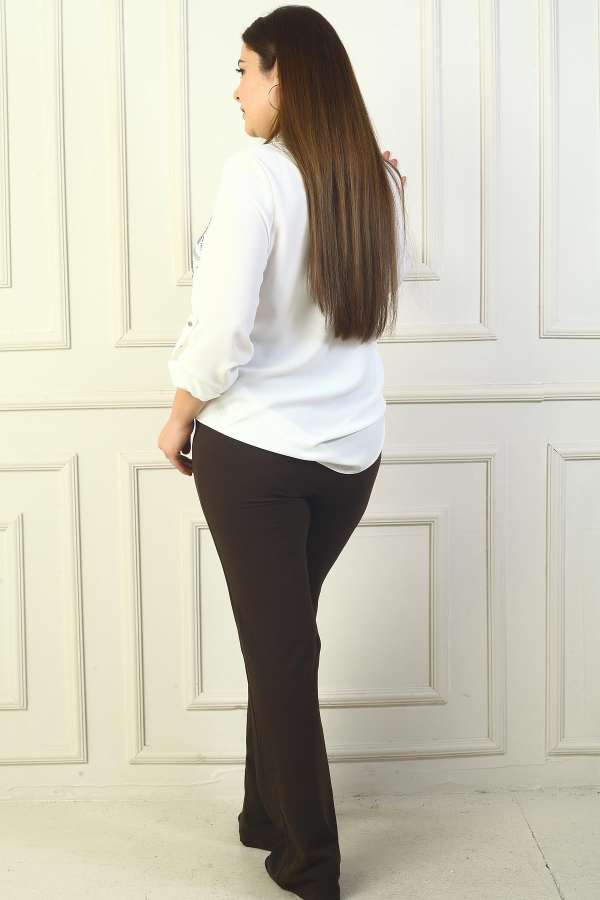 S-24Y4130004Kadın Beli Lastikli Çımalı Büyük Beden Palazzo Pantolon