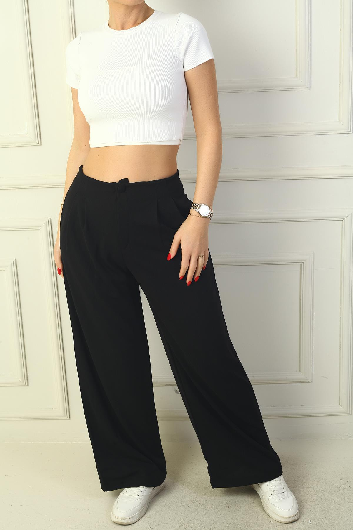 S-24Y4130007Kadın Pileli Cepli Palazzo Pantolon