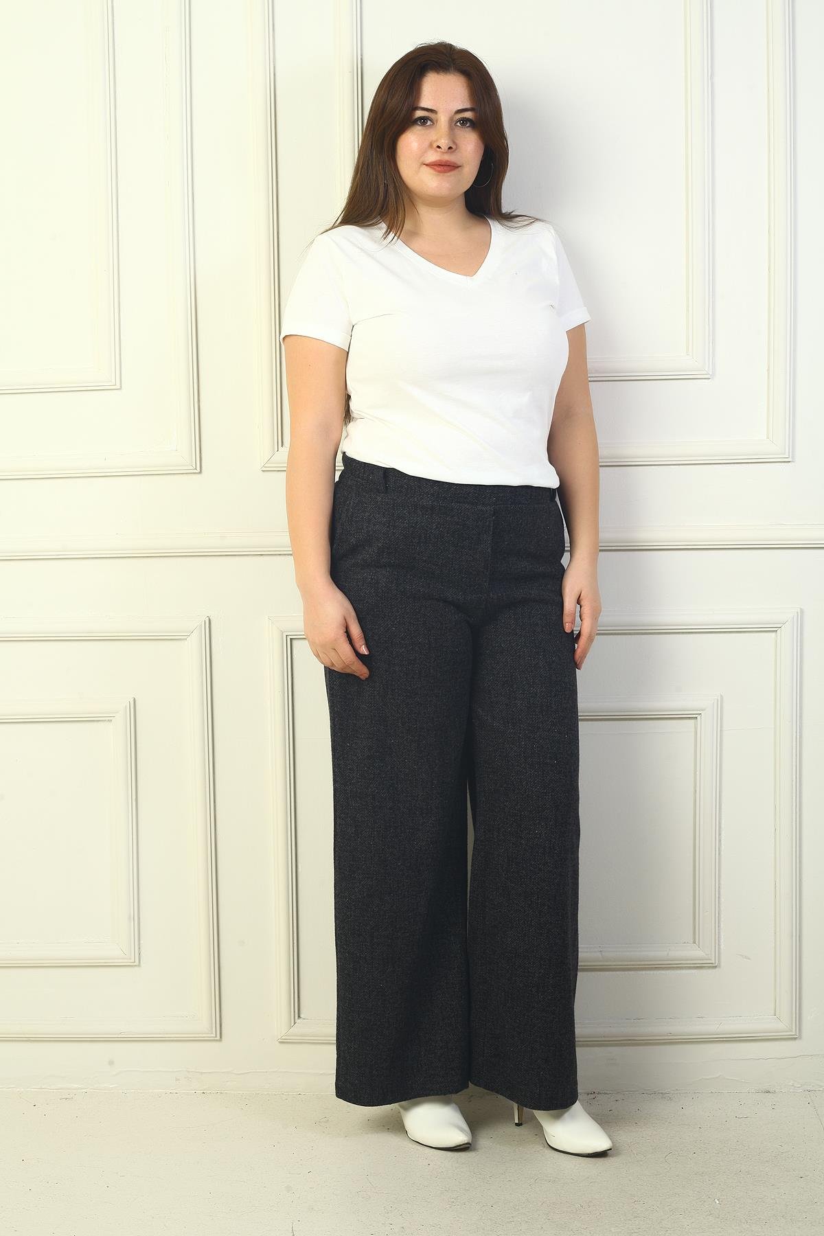 S-24Y4140015Kadın Beli Lastiki Cepli Karyağdı B.üyük Beden Palazzo Pantolon