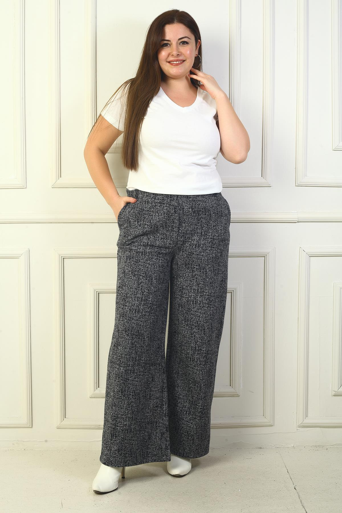 S-24Y4140015Kadın Beli Lastiki Cepli Karyağdı B.üyük Beden Palazzo Pantolon