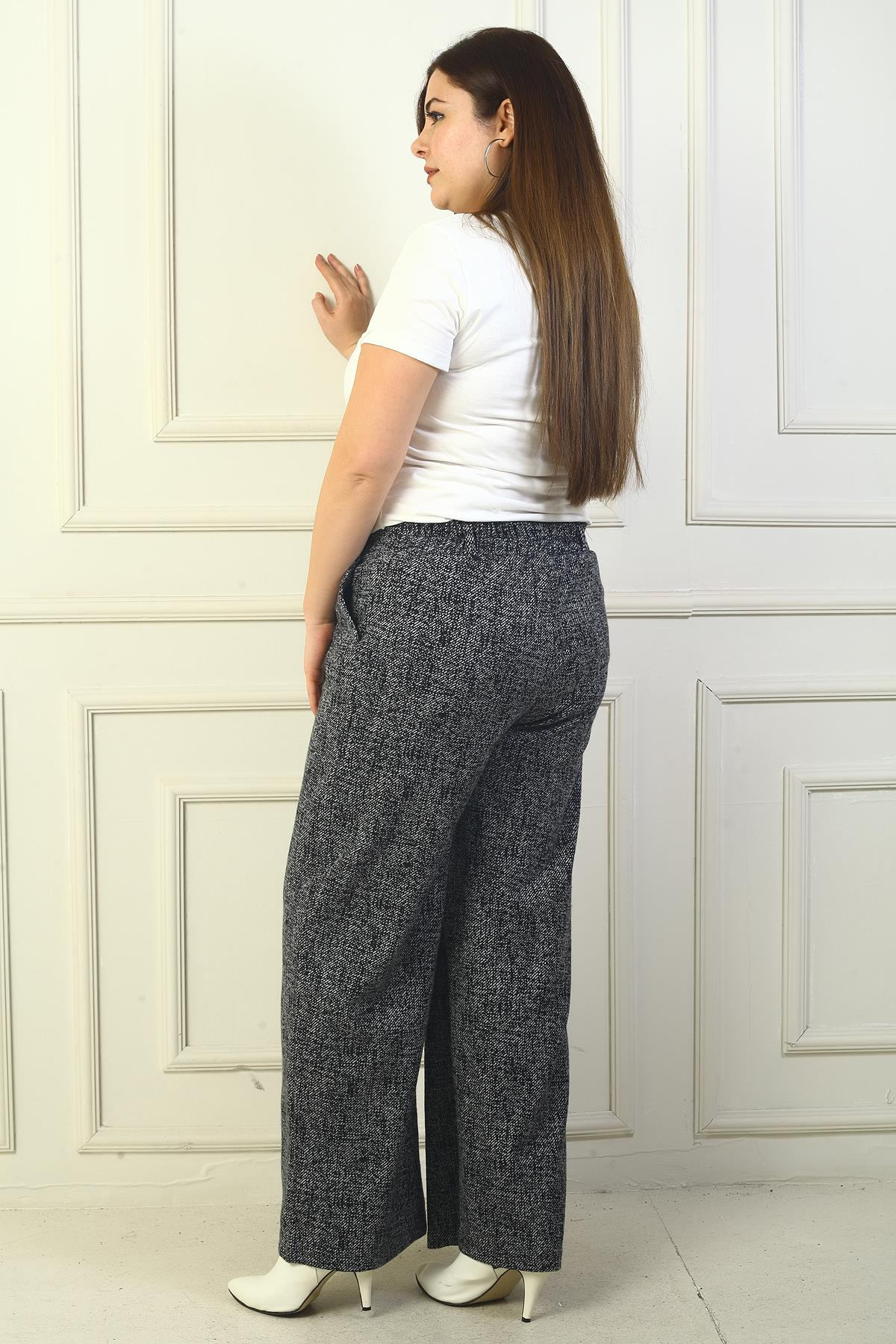 S-24Y4140015Kadın Beli Lastiki Cepli Karyağdı B.üyük Beden Palazzo Pantolon