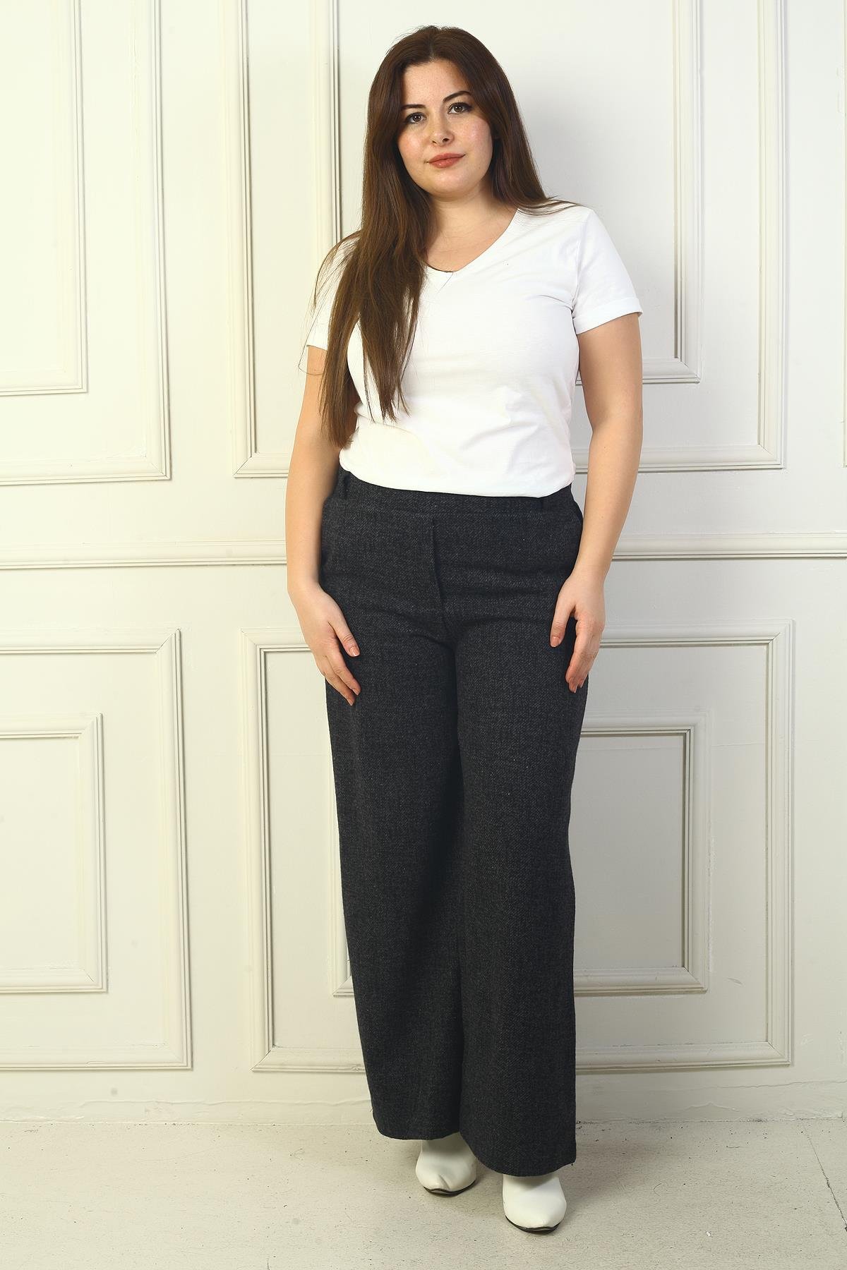 S-24Y4140015Kadın Beli Lastiki Cepli Karyağdı B.üyük Beden Palazzo Pantolon