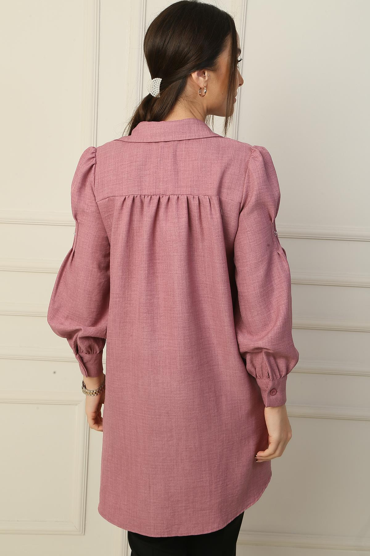 S-24Y4160007Yaka Ve Kolları Taş Detaylı Patlı Gömlek