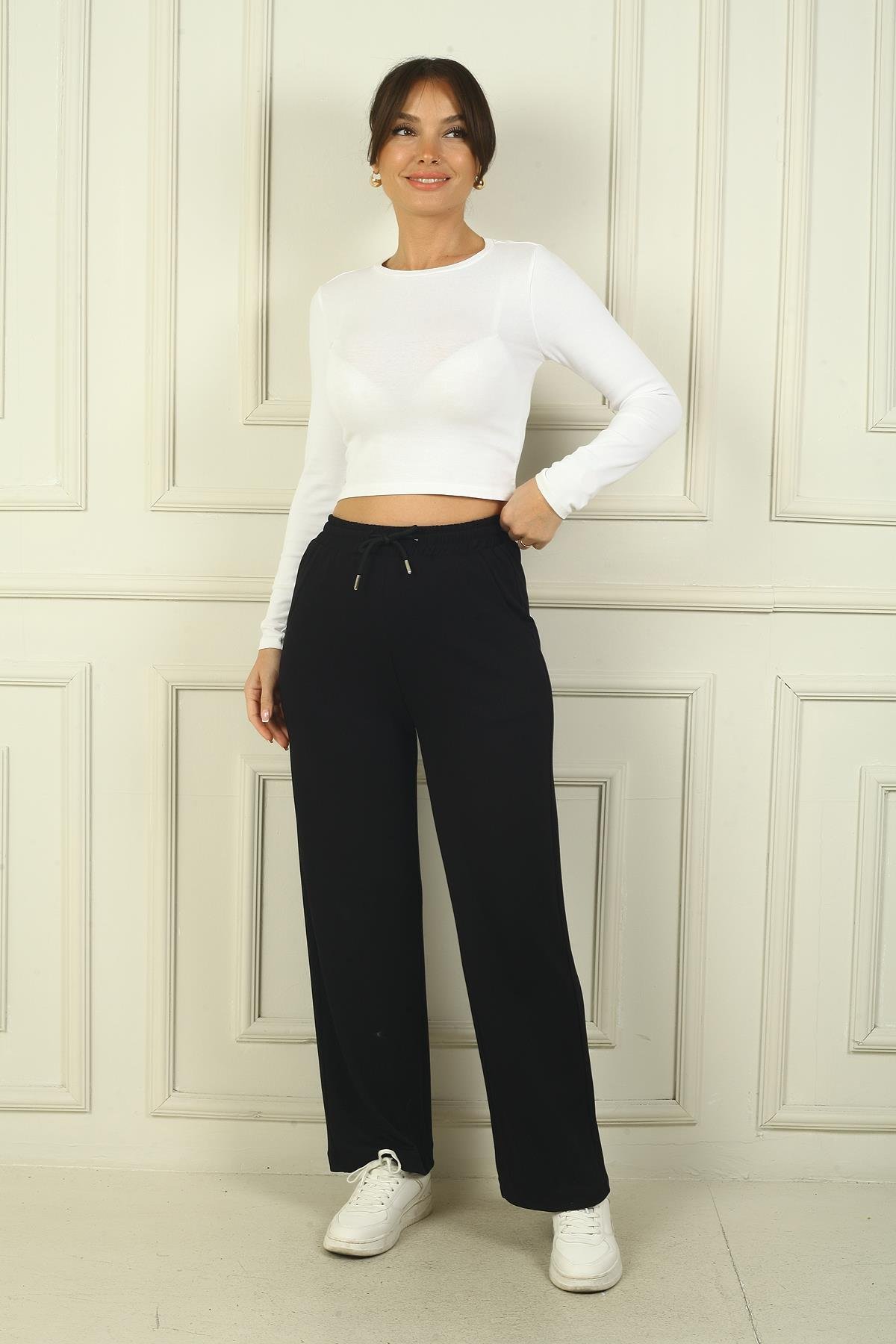 S-24Y4160008Kadın Beli Lastikli Cepli Palazzo Oysho Pantolon