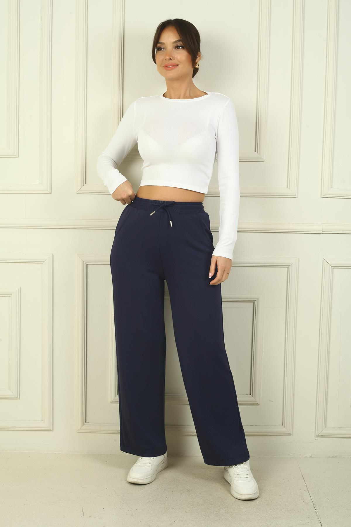 S-24Y4160008Kadın Beli Lastikli Cepli Palazzo Oysho Pantolon