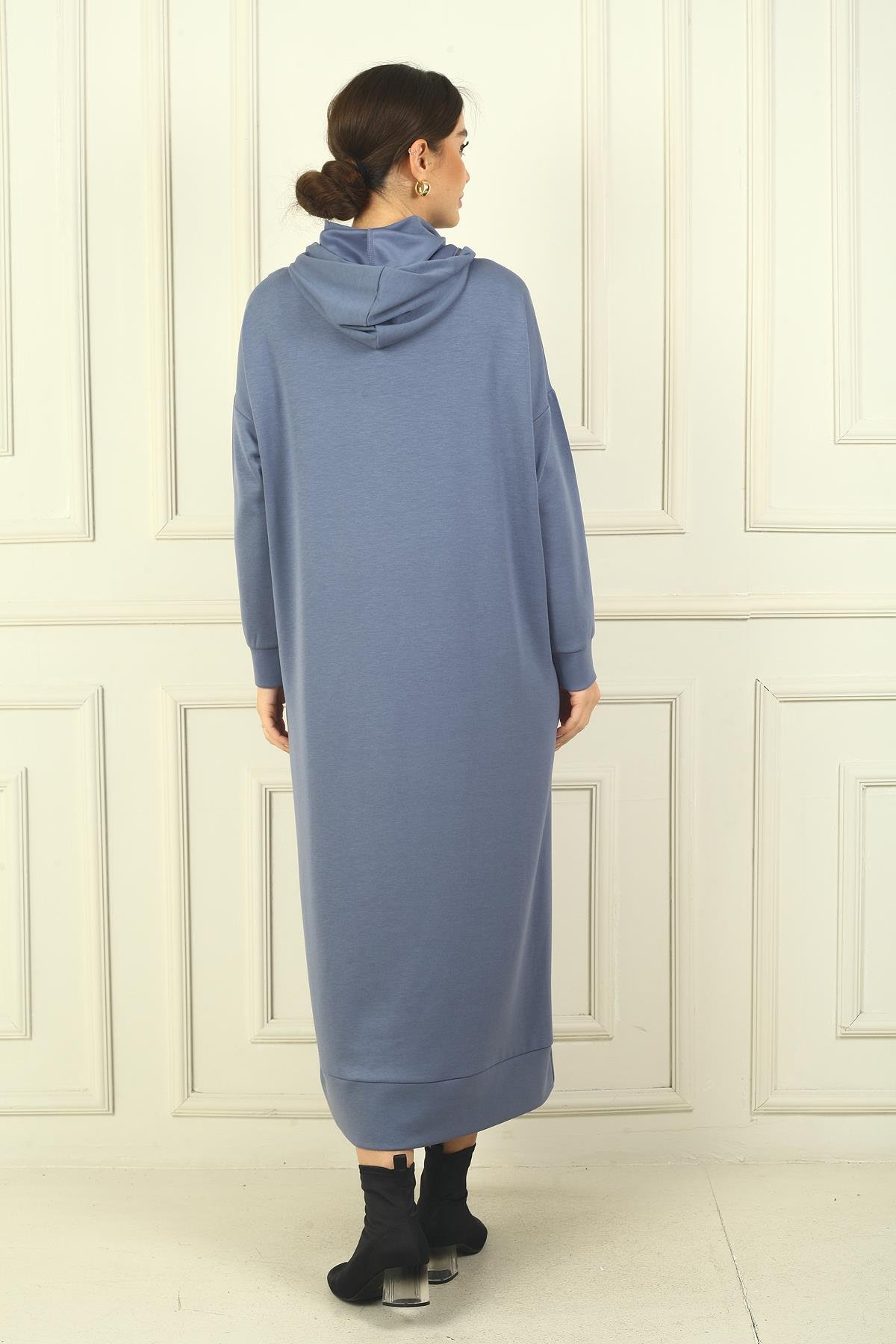 S-24Y4160010Kadın Yaka Fermuarlı Kapüşonlu Torba Cepli Rahat Kalıp Oysho Uzun  Elbise