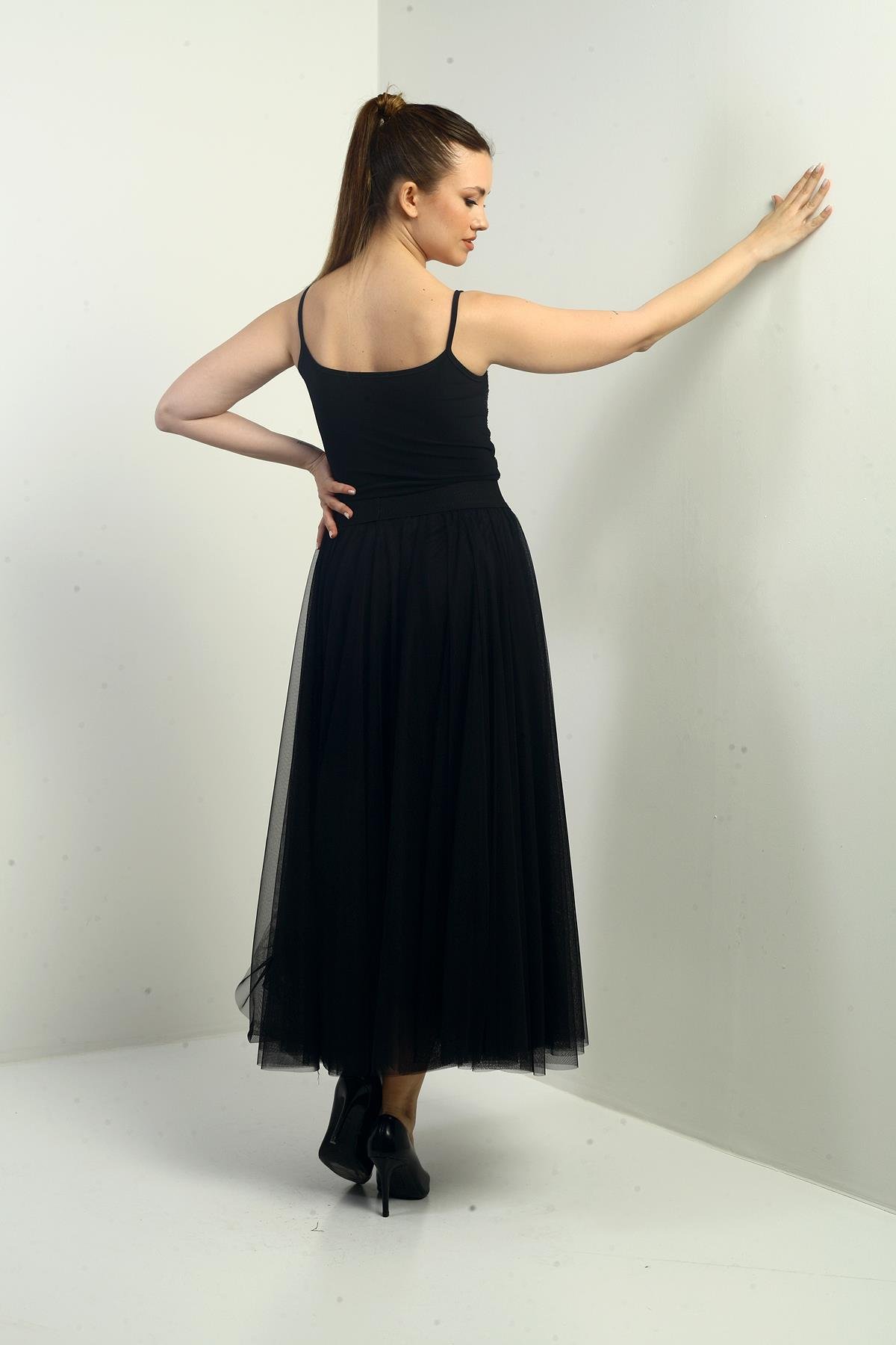 S-25Y0190001Kadın Beli Lastikli Astarlı Tül Etek