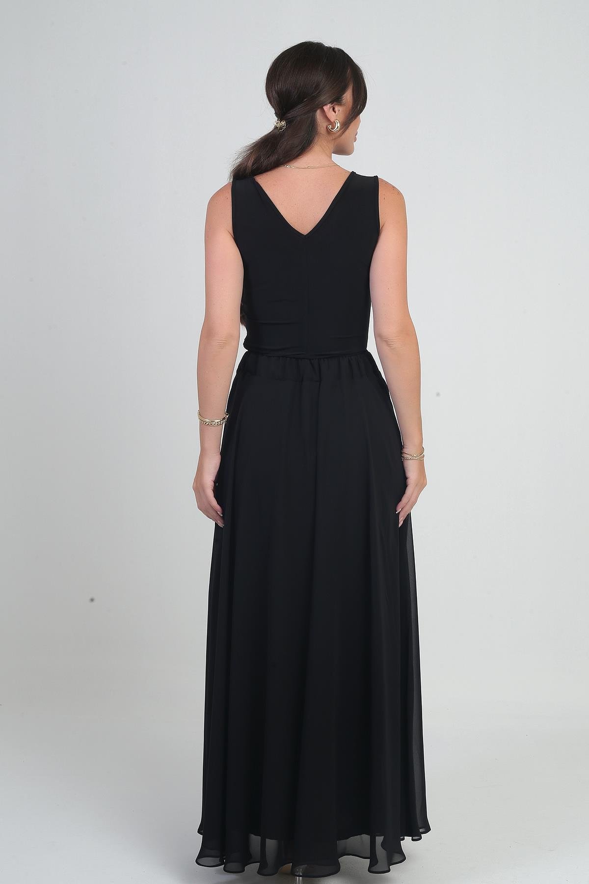 S-25Y0190014Kadın Beli Lastikli Astarlı Uzun Şifon Etek