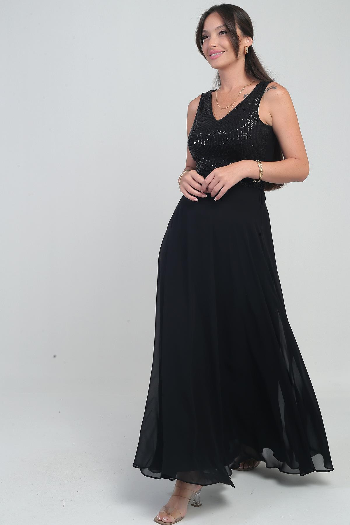 S-25Y0190014Kadın Beli Lastikli Astarlı Uzun Şifon Etek