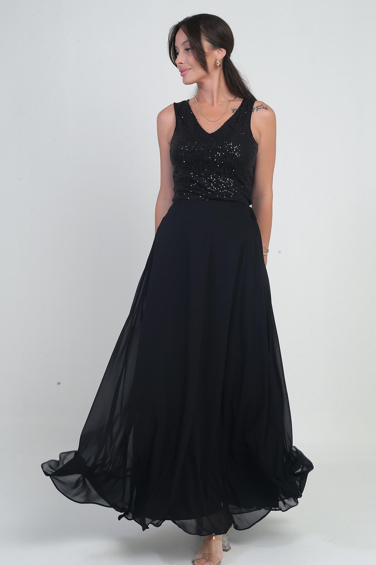 S-25Y0190014Kadın Beli Lastikli Astarlı Uzun Şifon Etek