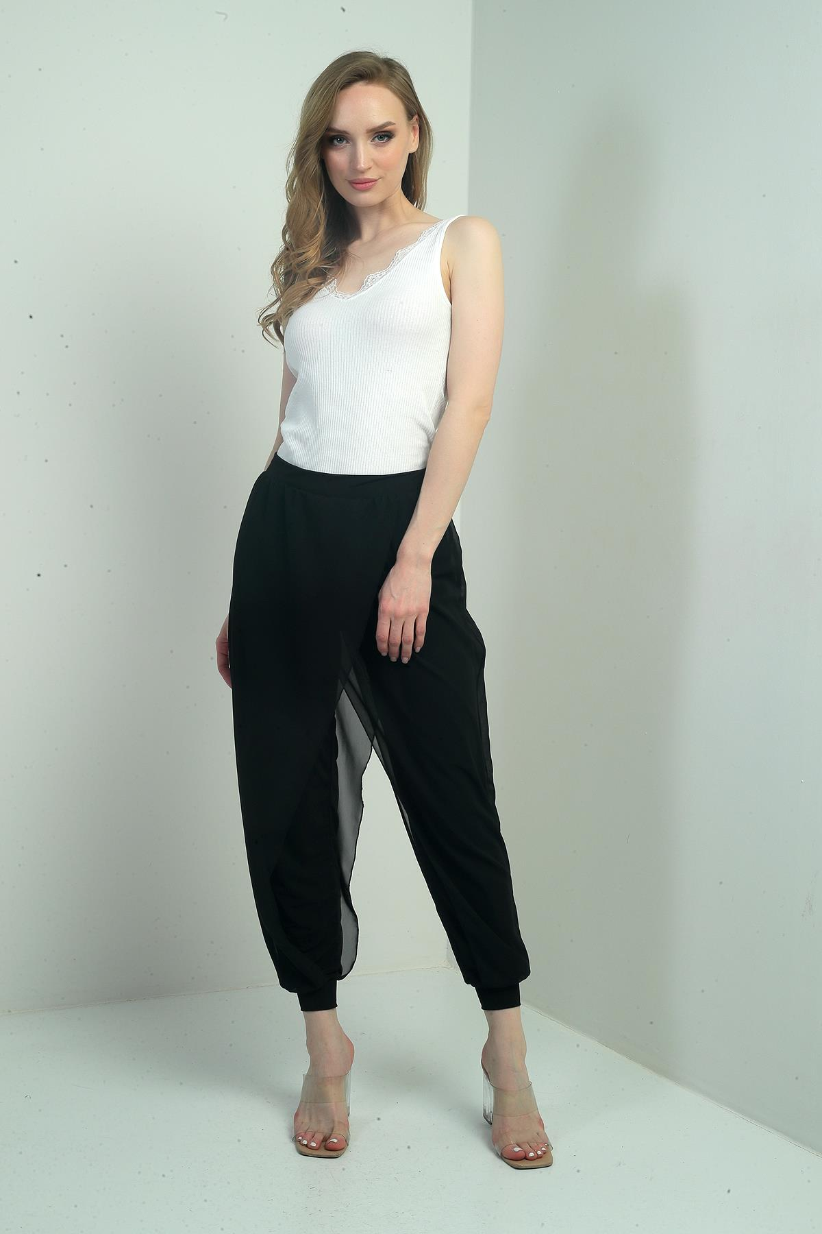 S-25Y0270008Kadın Üstü Şifon Beli Lastikli Şalvar Pantolon