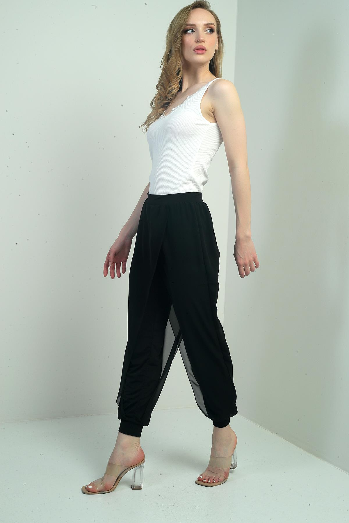 S-25Y0270008Kadın Üstü Şifon Beli Lastikli Şalvar Pantolon