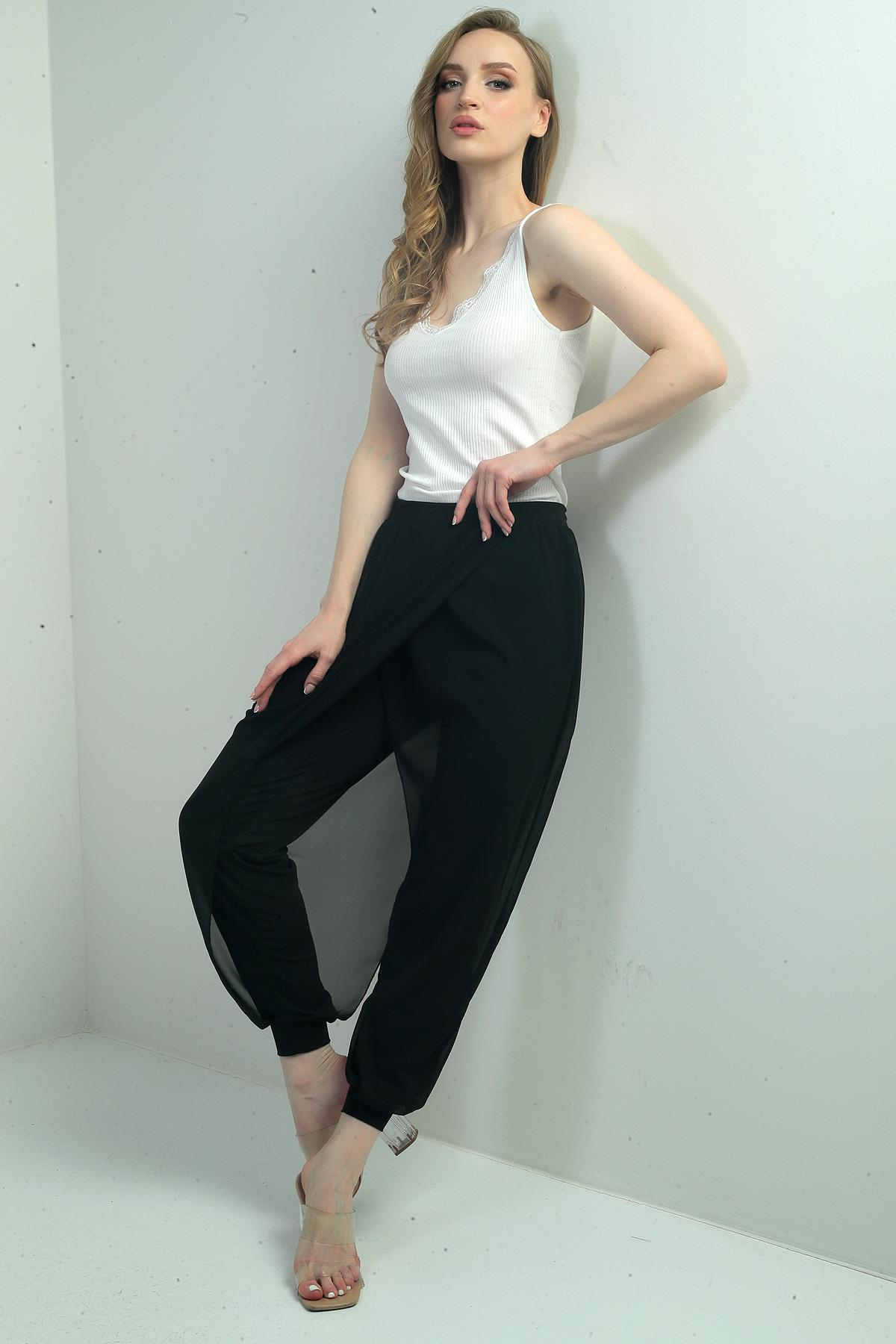 S-25Y0270008Kadın Üstü Şifon Beli Lastikli Şalvar Pantolon