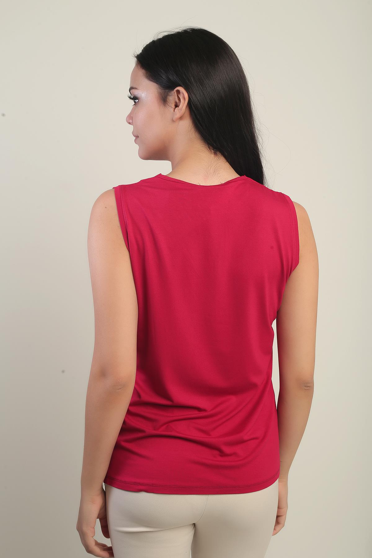 S-25Y0270021Kadın V Yaka Kolsuz Likralı Bluz